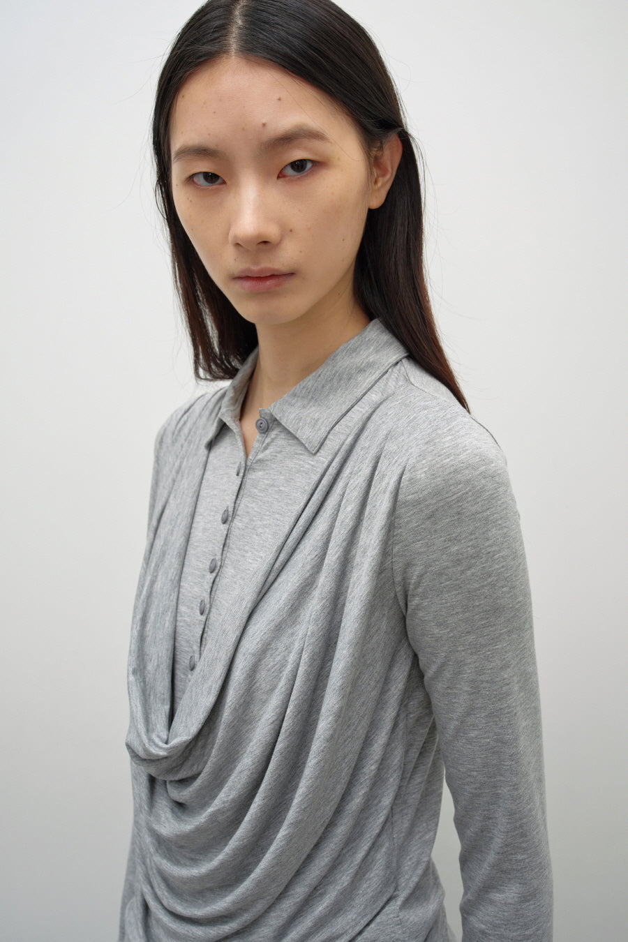 Insilence - Cowl Henley neck long sleeve (Melange Grey) product image 2 | TRAB K-Fashion Australia