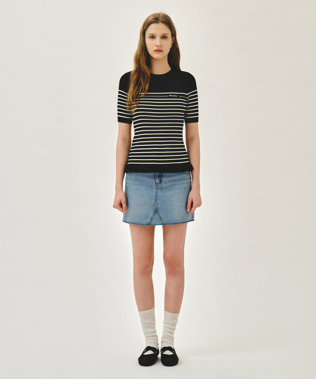 Marithe & Francois Girbaud - Ruffle Point Stripe Half Knit Pullover (Black) product image 5 | TRAB K-Fashion Australia