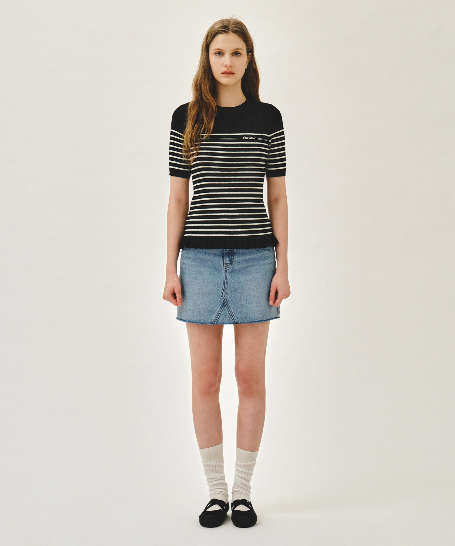 Marithe & Francois Girbaud - Ruffle Point Stripe Half Knit Pullover (Black) product image 5 | TRAB K-Fashion Australia