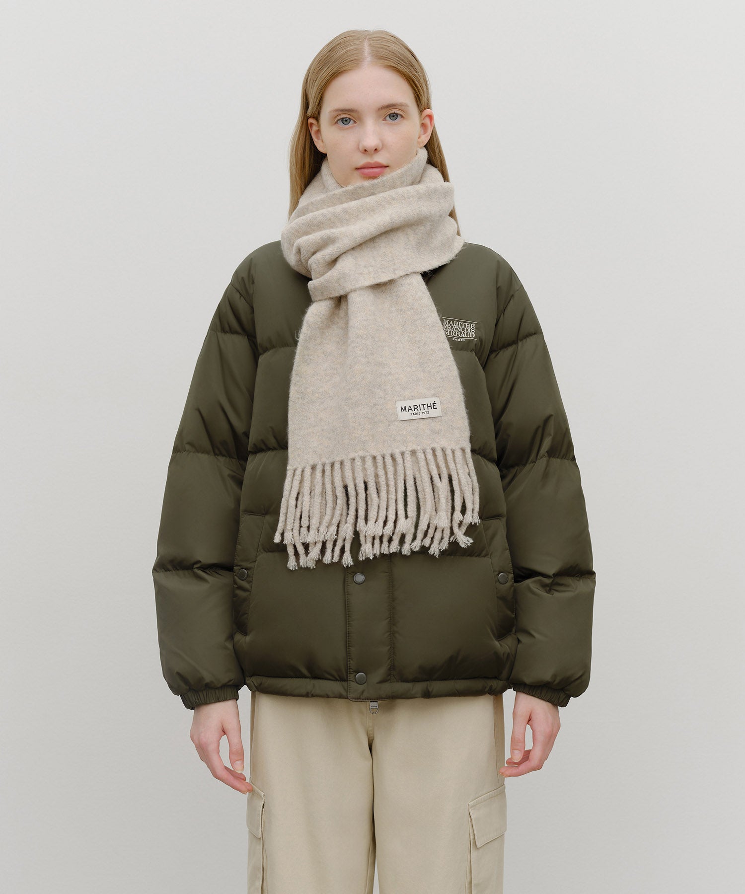 Marithe & Francois Girbaud - Fuzzy Solid Knit Muffler (Oatmeal) product image 5 | TRAB K-Fashion Australia