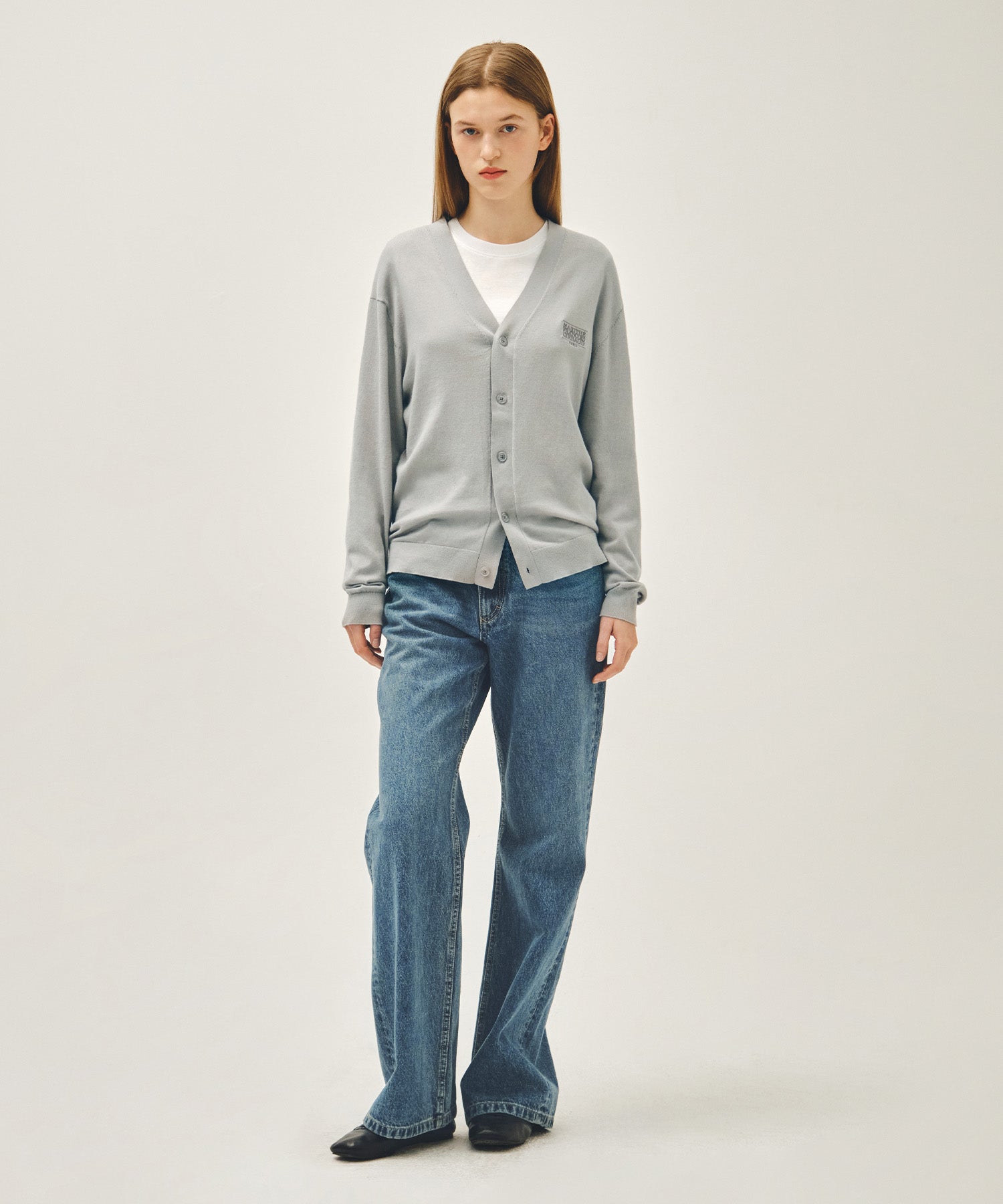 Marithe & Francois Girbaud - Small Classic Logo V-neck Knit Cardigan (Gray) product image 5 | TRAB K-Fashion Australia