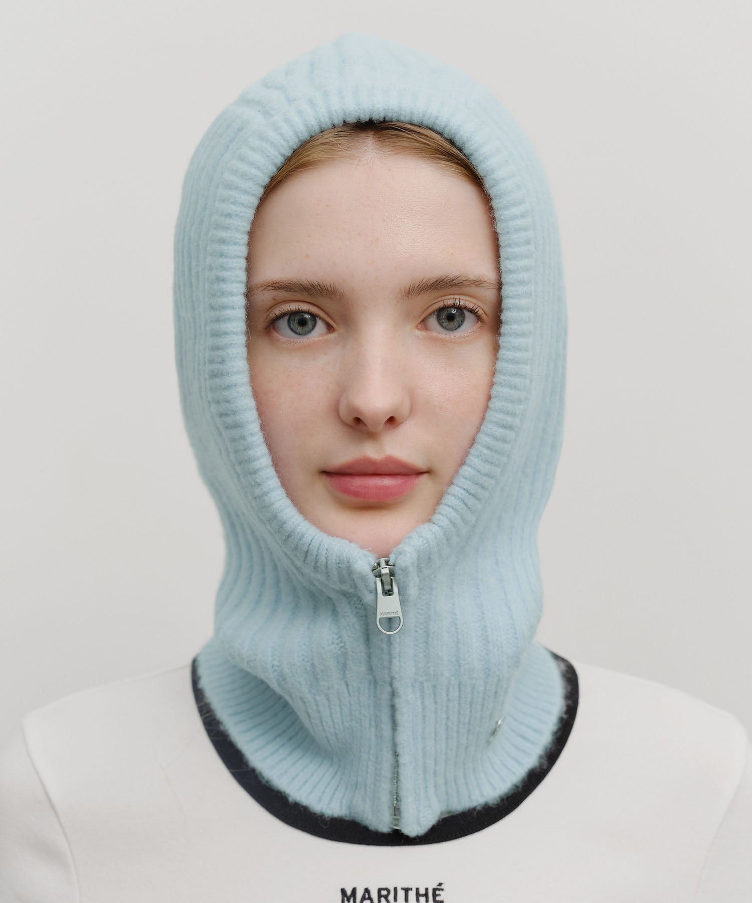 Marithe & Francois Girbaud - Circle Logo Zip Up Balaclava (Sky Blue) product image 5 | TRAB K-Fashion Australia