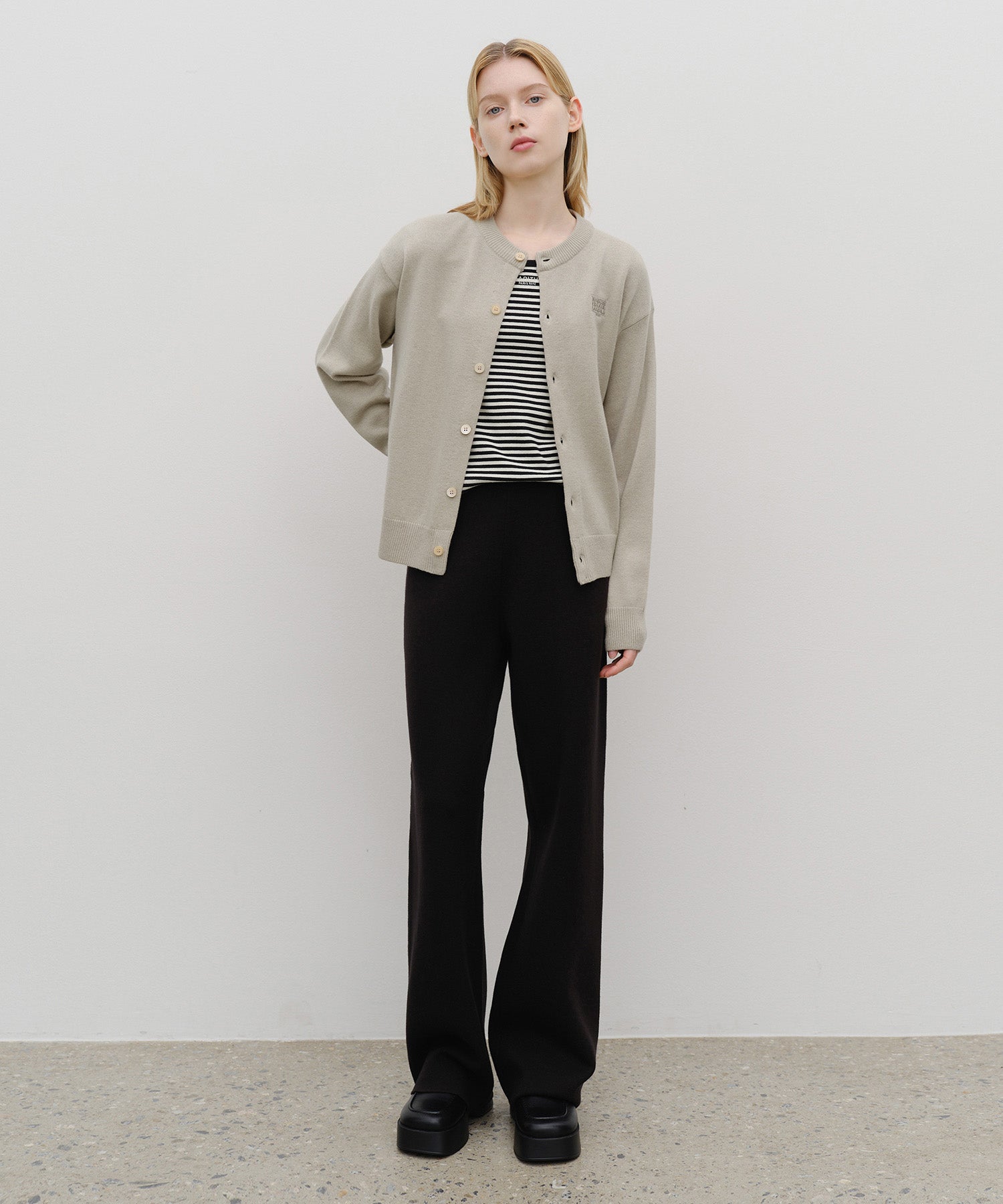 Marithe & Francois Girbaud - Basic Round Neck Cardigan (Beige) product image 5 | TRAB K-Fashion Australia