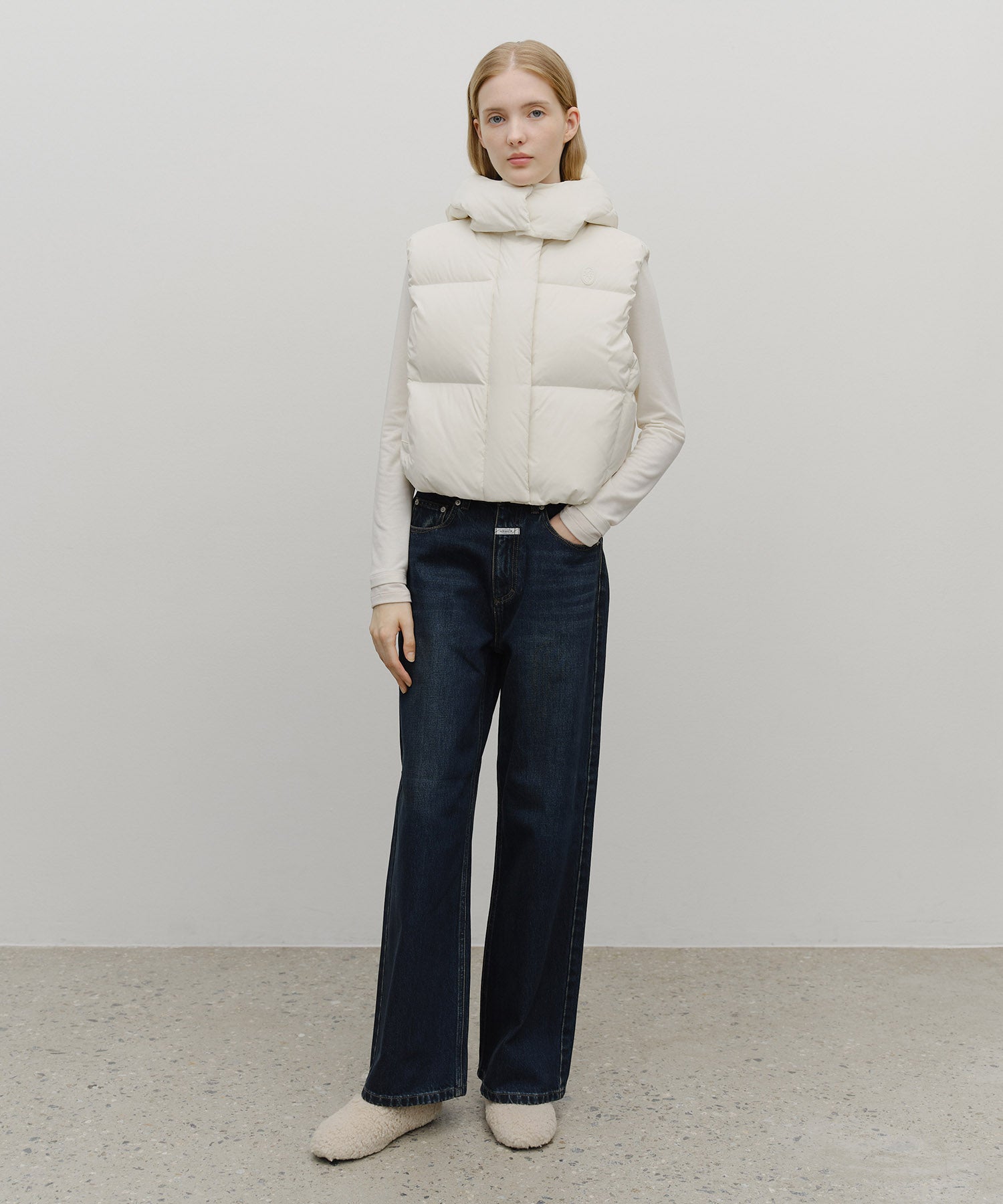 Marithe & Francois Girbaud - Circle Logo Crop Hooded Down Vest (Ivory) product image 5 | TRAB K-Fashion Australia