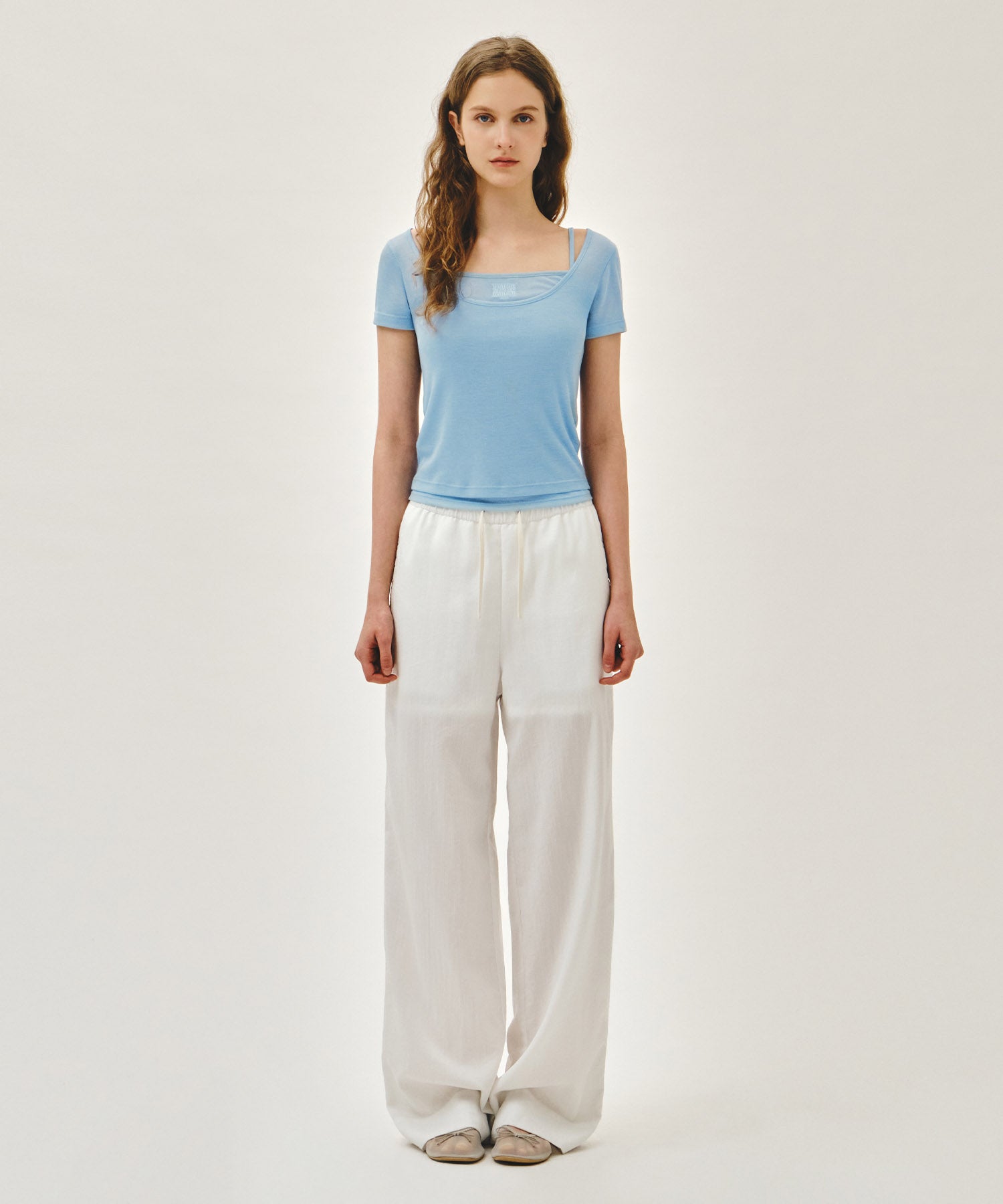 Marithe & Francois Girbaud - Small Classic Logo Sleeveless Layered Slim Crop Tee (Sky Blue) product image 5 | TRAB K-Fashion Australia