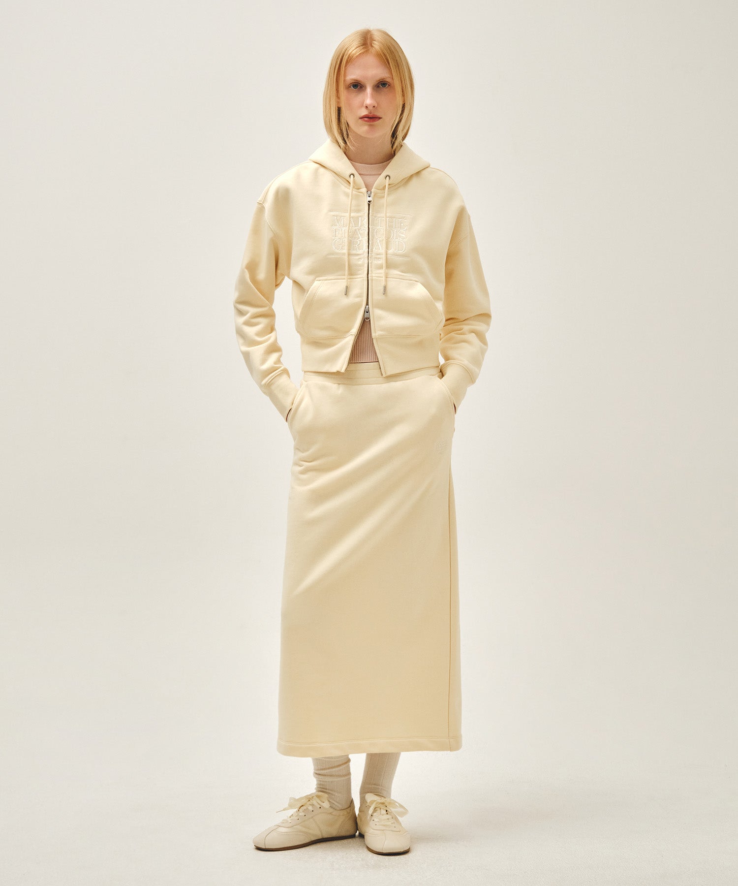 Marithe & Francois Girbaud - Classic Logo Crop Hoodie Zipup (Butter) product image 5 | TRAB K-Fashion Australia