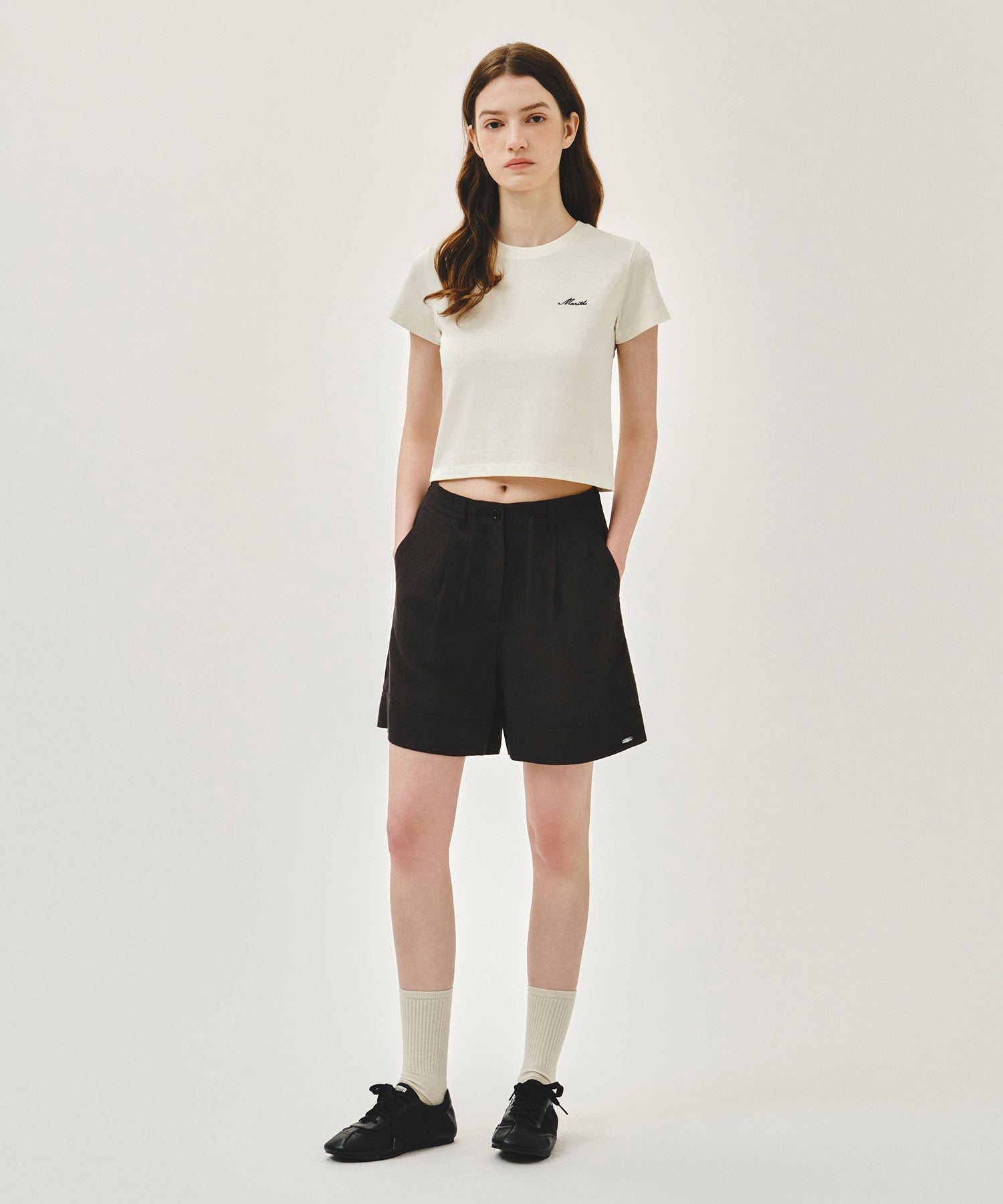 Marithe & Francois Girbaud - Small Lettering Slim Crop Tee (Ivory) product image 5 | TRAB K-Fashion Australia