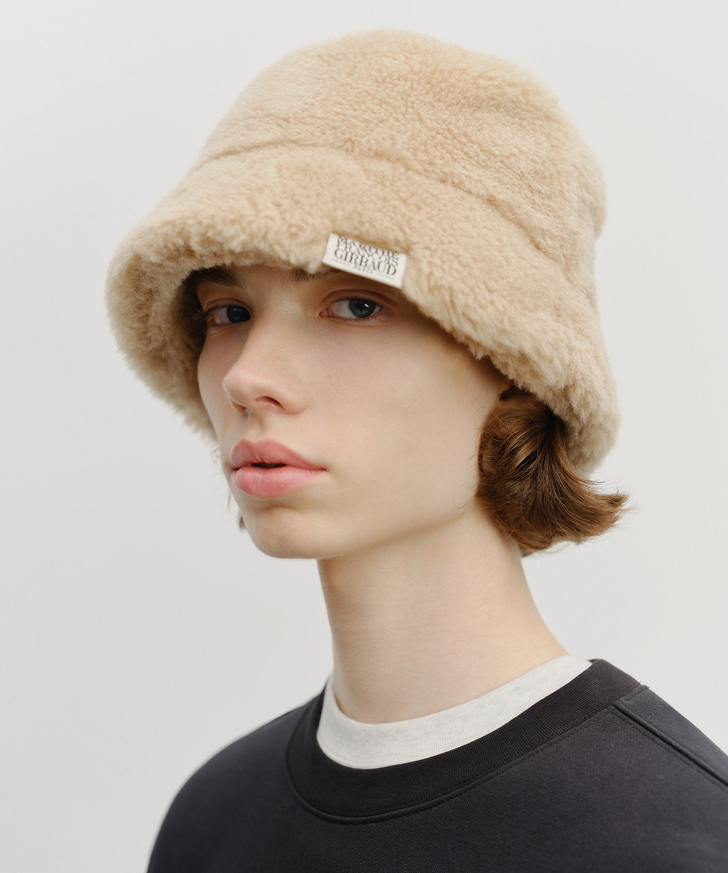 Marithe & Francois Girbaud - Classic Logo Fur Bucket Hat (Beige) product image 5 | TRAB K-Fashion Australia