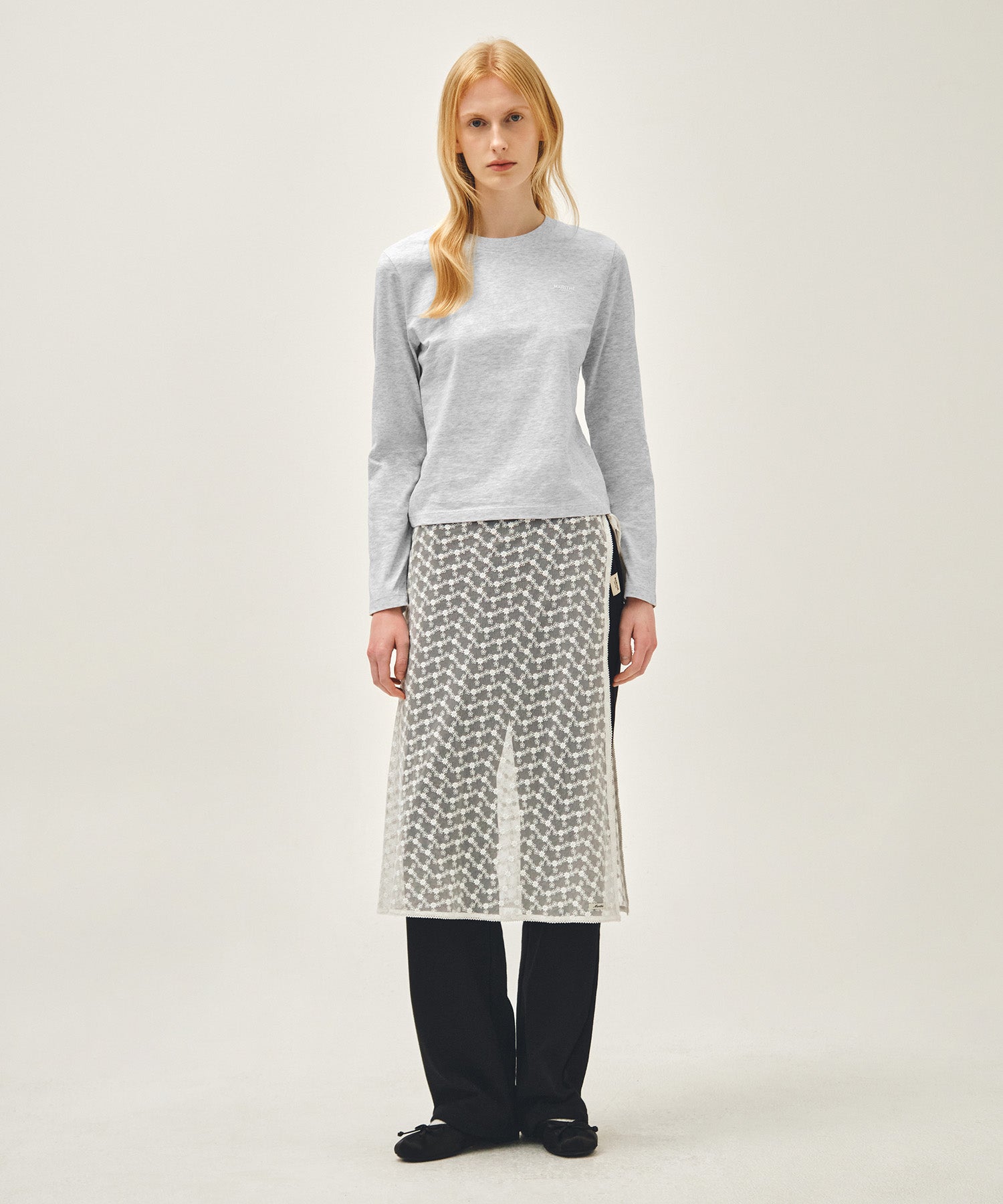 Marithe & Francois Girbaud - Regular Logo Long Sleeve Tee (Light Heather Gray) product image 5 | TRAB K-Fashion Australia