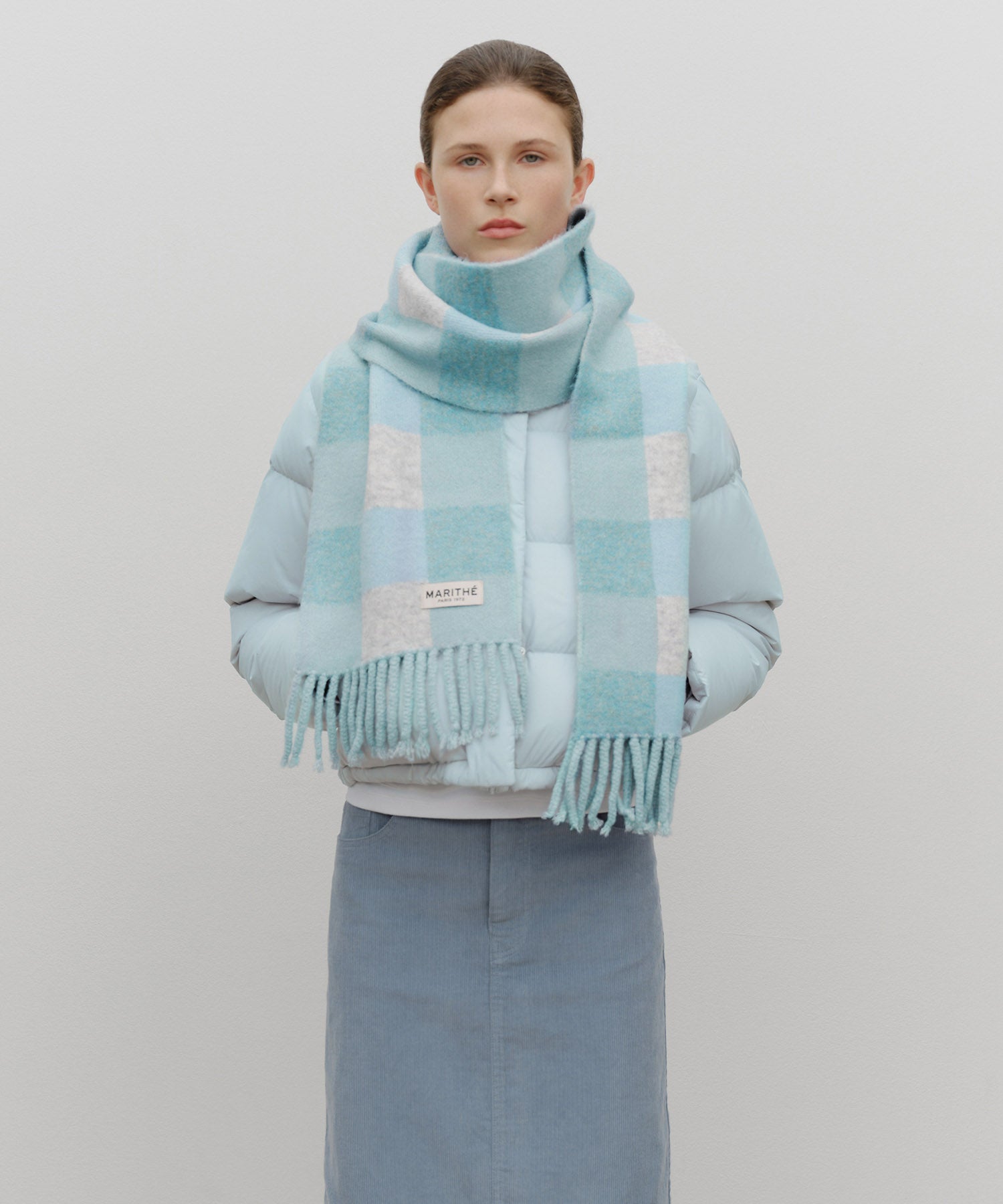 Marithe & Francois Girbaud - Fuzzy Check Knit Muffler (Teal) product image 5 | TRAB K-Fashion Australia