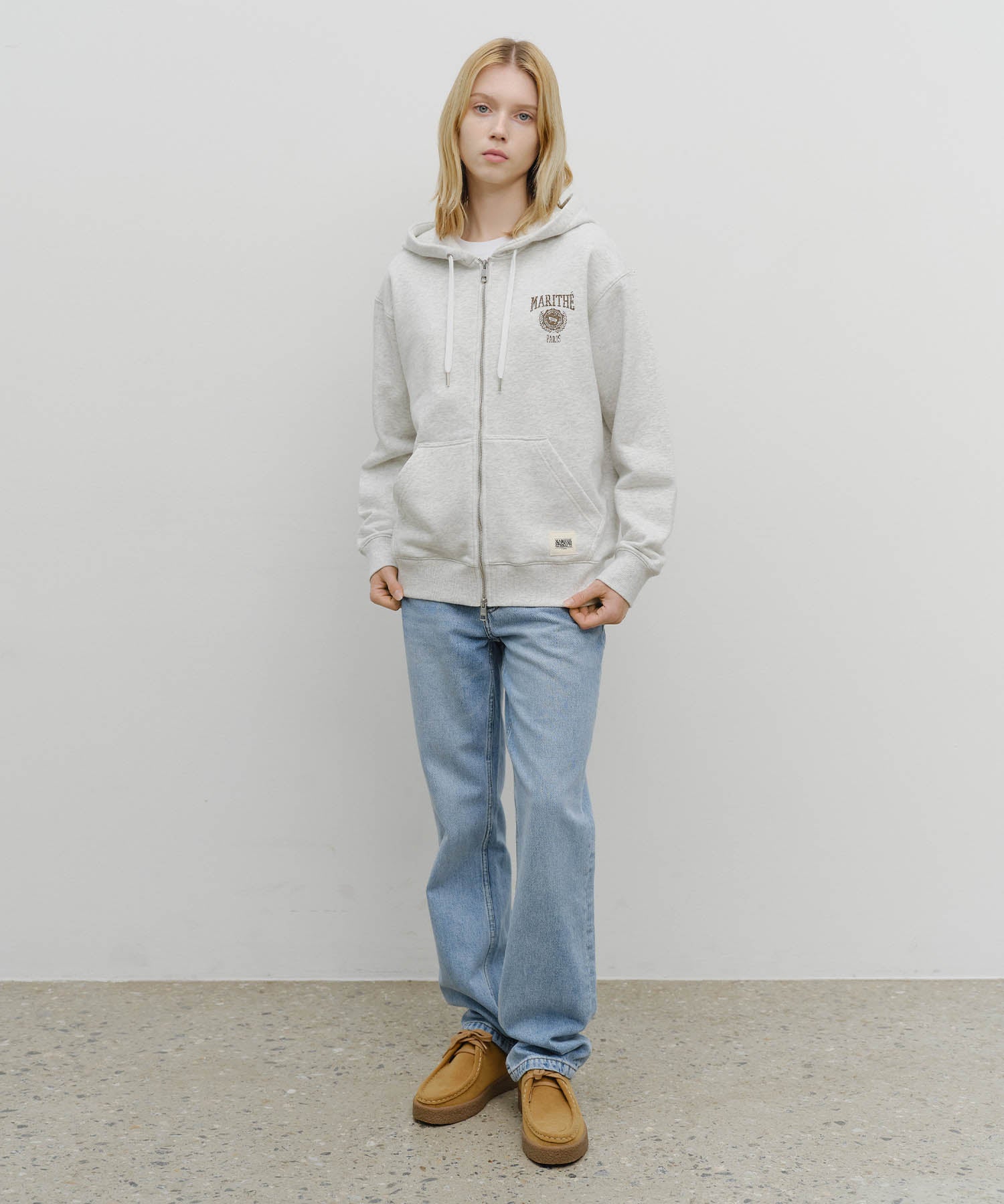 Marithe & Francois Girbaud - Big College Logo Graphic Hoodie Zipup (Light Heather Gray) product image 5 | TRAB K-Fashion Australia