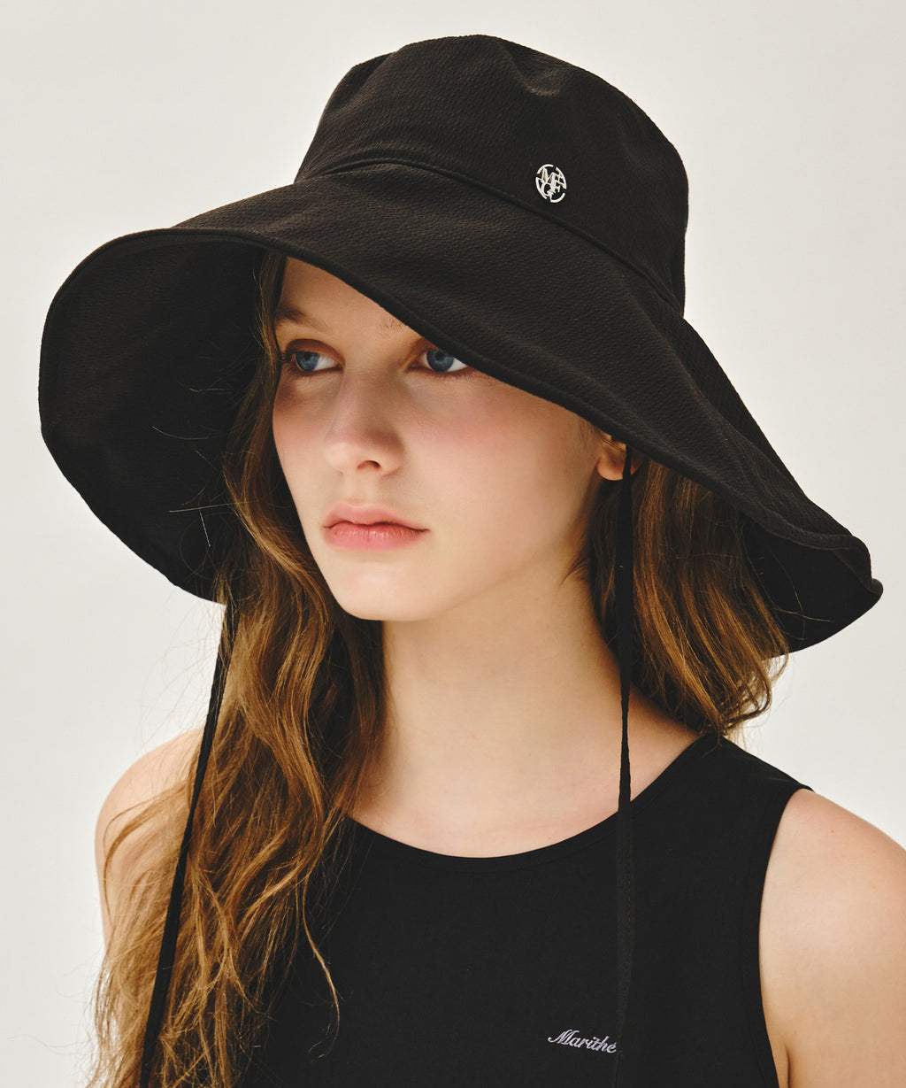 Marithe & Francois Girbaud - Strap Seersucker Wide Bucket Hat (Black) product image 5 | TRAB K-Fashion Australia