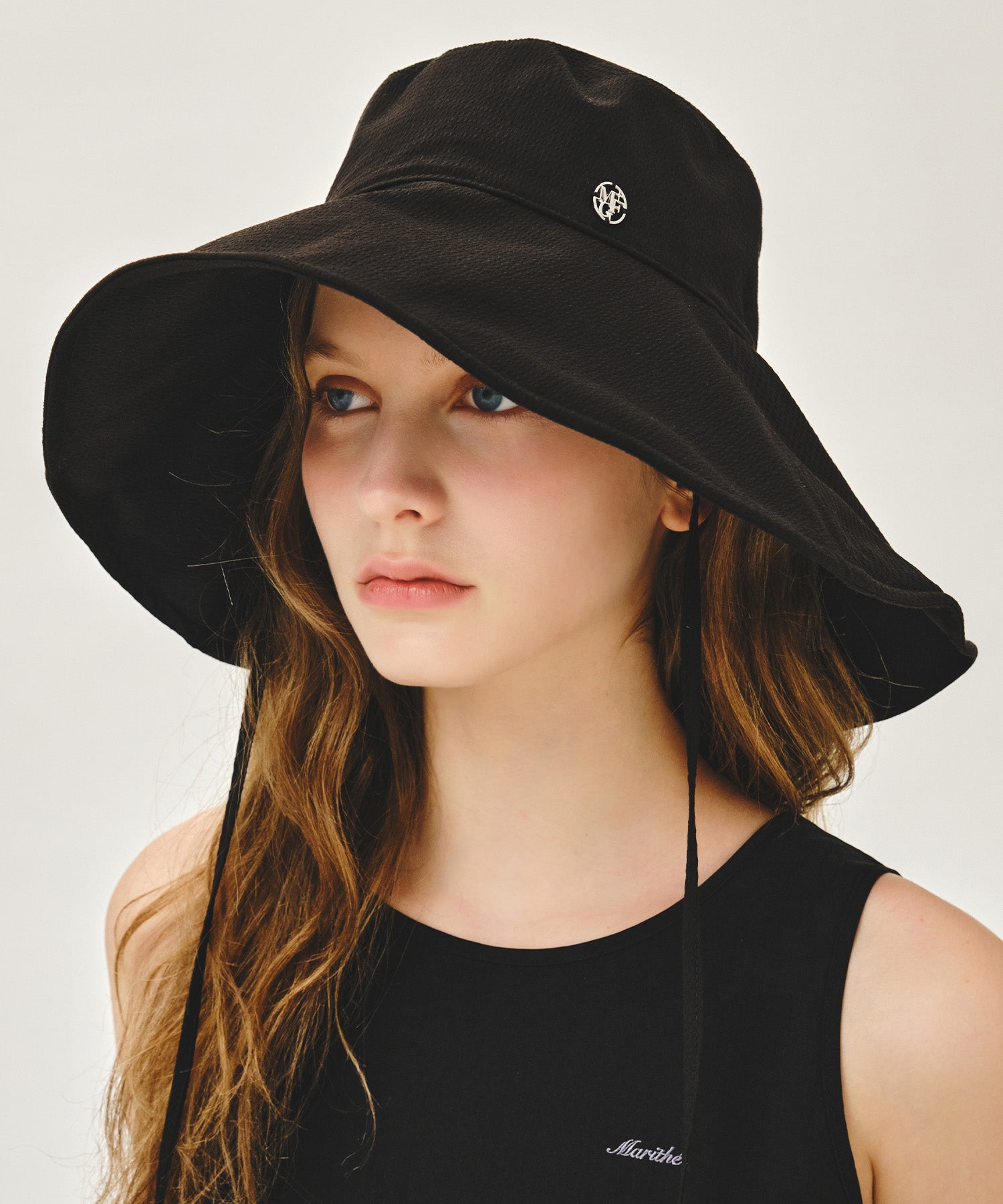 Marithe & Francois Girbaud - Strap Seersucker Wide Bucket Hat (Black) product image 5 | TRAB K-Fashion Australia