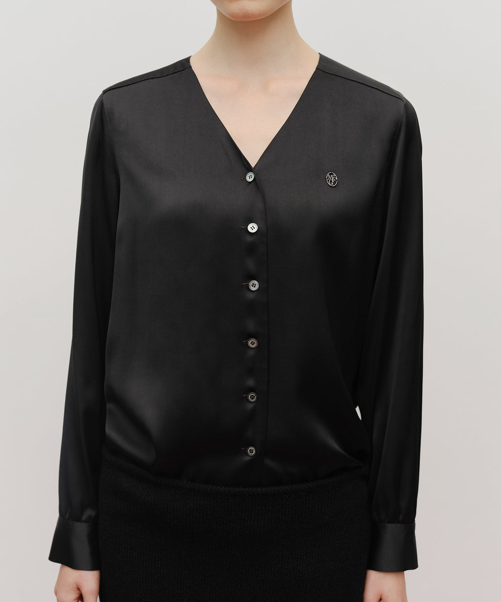 Marithe & Francois Girbaud - V-neck Tie Blouse (Black) product image 5 | TRAB K-Fashion Australia