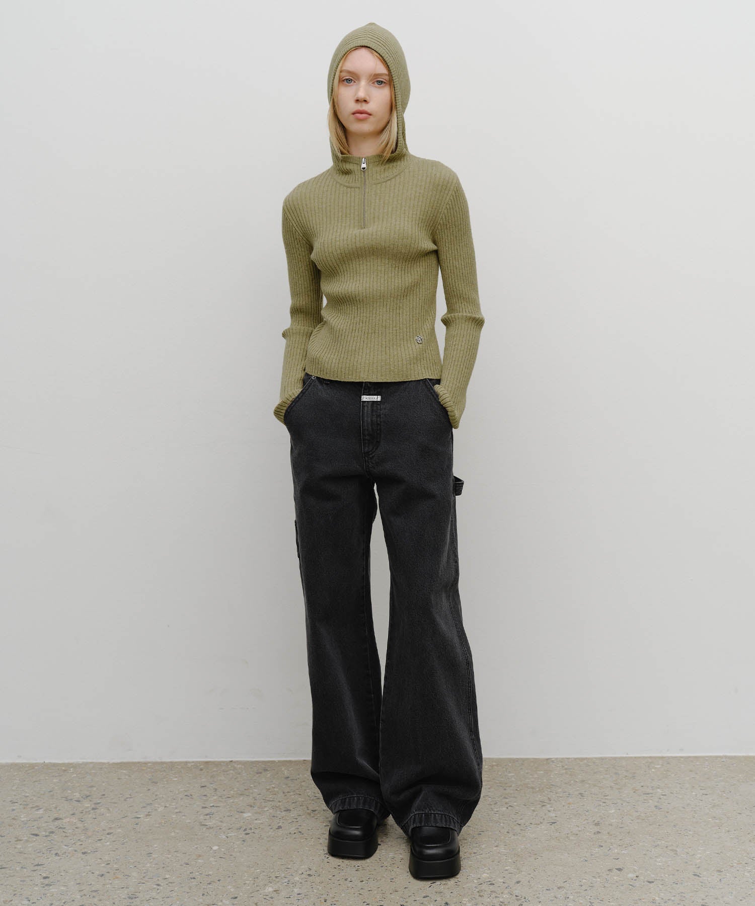 Marithe & Francois Girbaud - Balaclava Hoodie Slim Knit (Light Olive) product image 5 | TRAB K-Fashion Australia