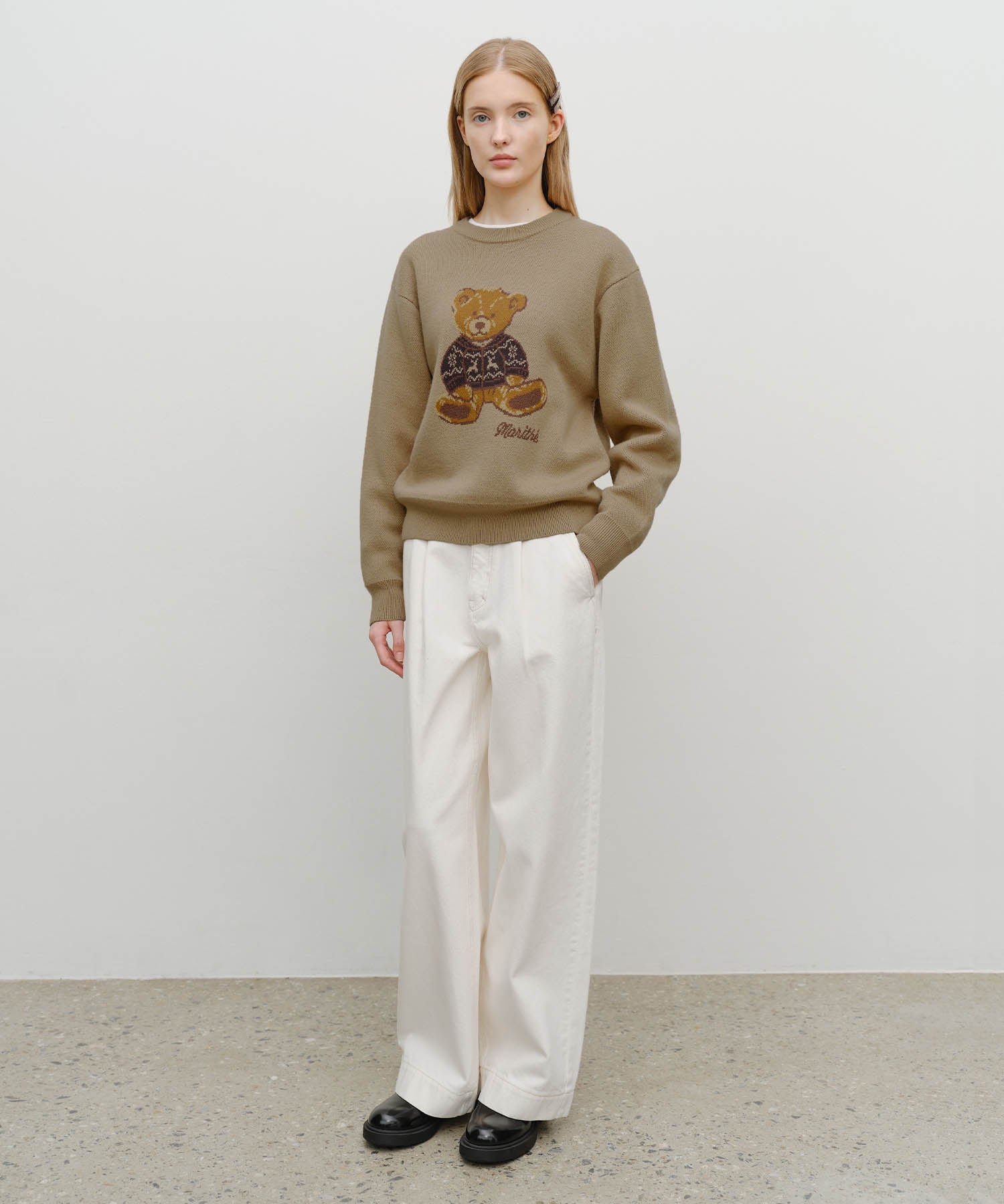 Marithe & Francois Girbaud - Doodle Bear Knit Pullover (Beige) product image 5 | TRAB K-Fashion Australia
