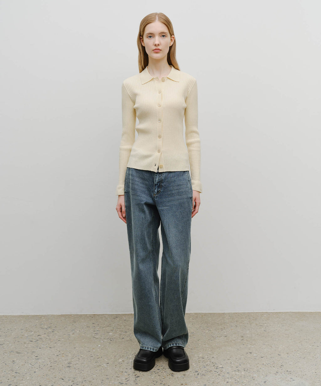 Marithe & Francois Girbaud - Slim Fit Collar Cardigan (Cream) product image 5 | TRAB K-Fashion Australia