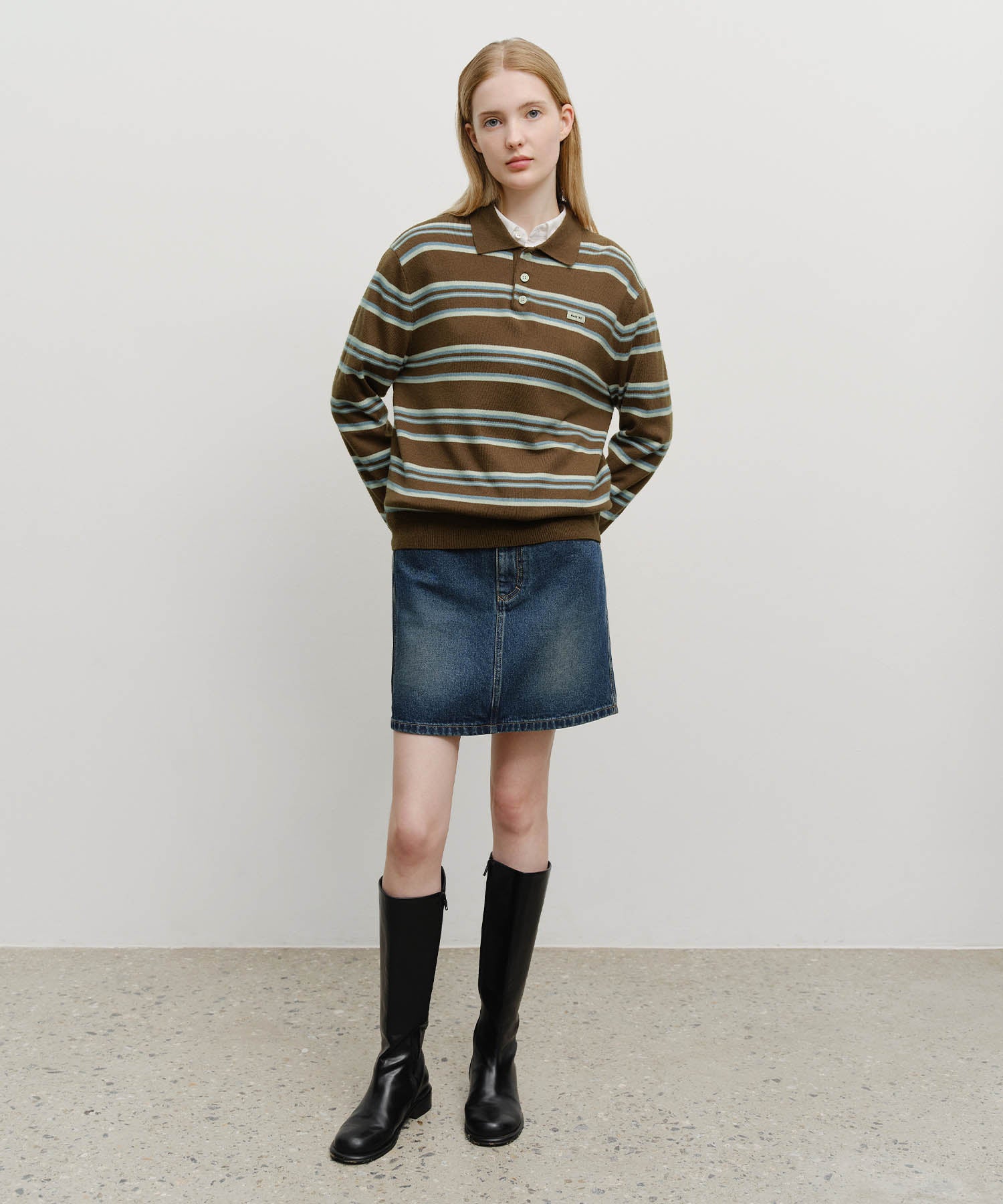 Marithe & Francois Girbaud - Regular Logo Stripe Polo Knit (Camel) product image 5 | TRAB K-Fashion Australia