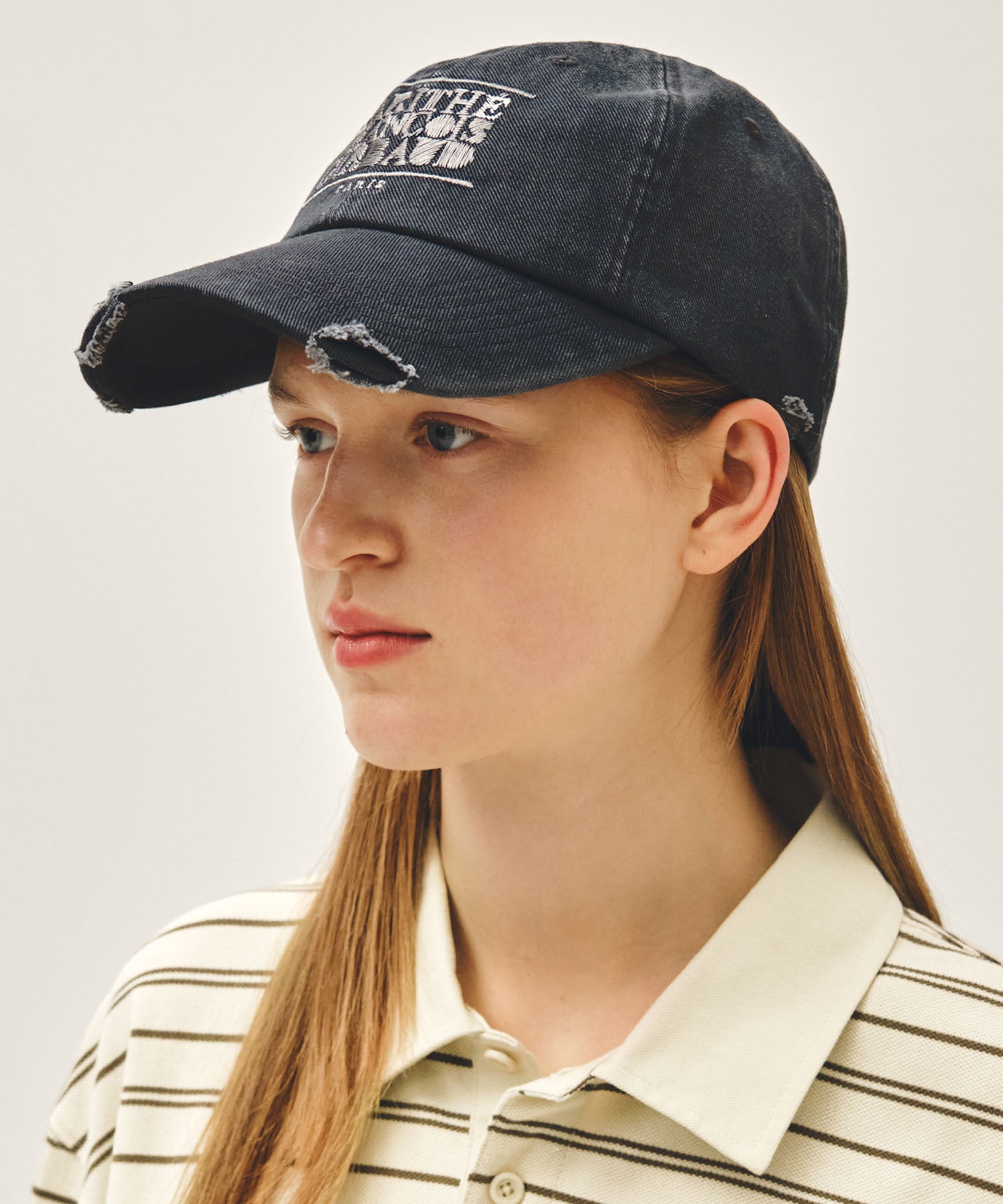 Marithe & Francois Girbaud - Drawing Classic Logo Damaged Covered Cap (Charcoal) product image 5 | TRAB K-Fashion Australia