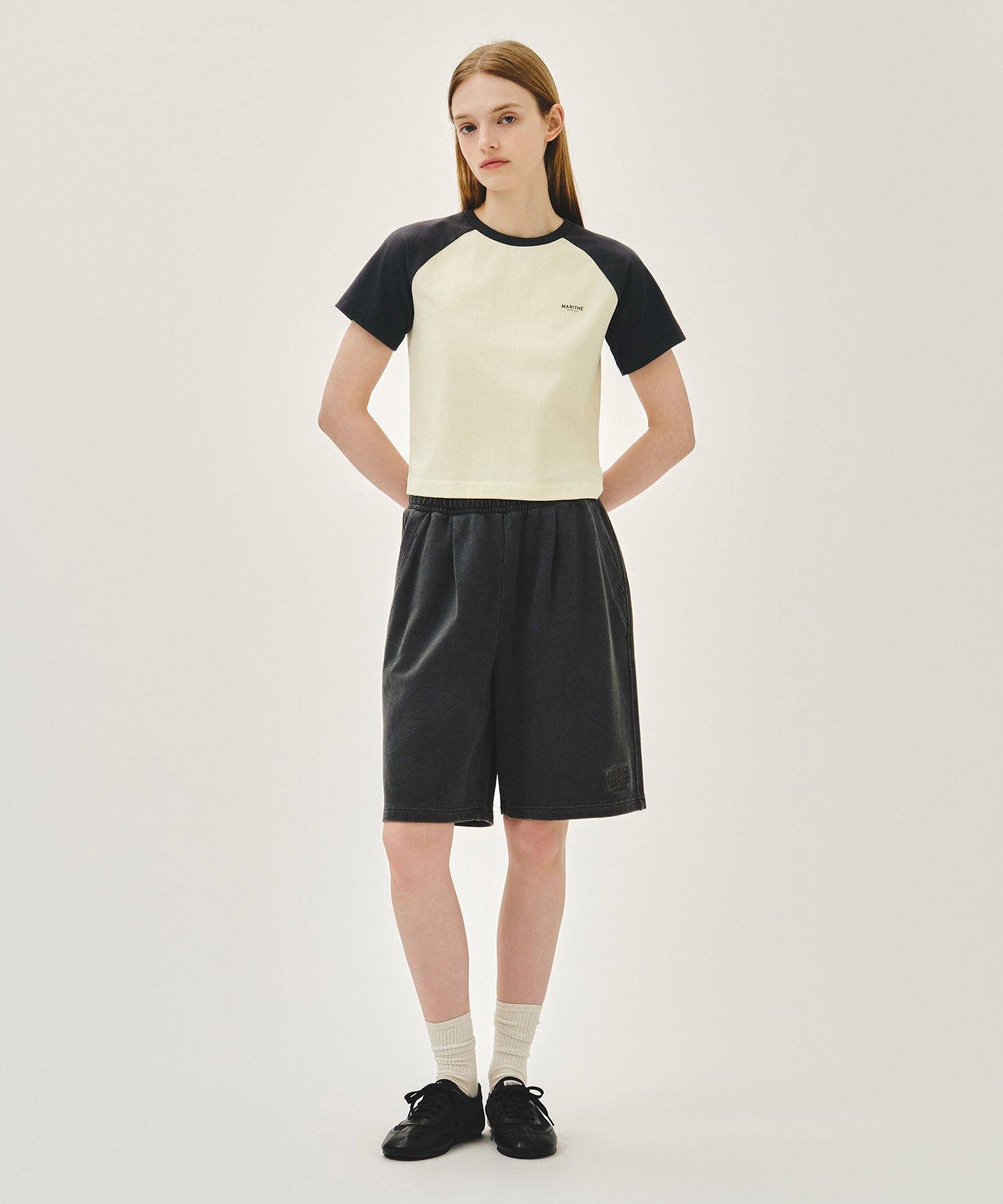 Marithe & Francois Girbaud - Small Regular Logo Raglan Crop Tee (Charcoal) product image 5 | TRAB K-Fashion Australia