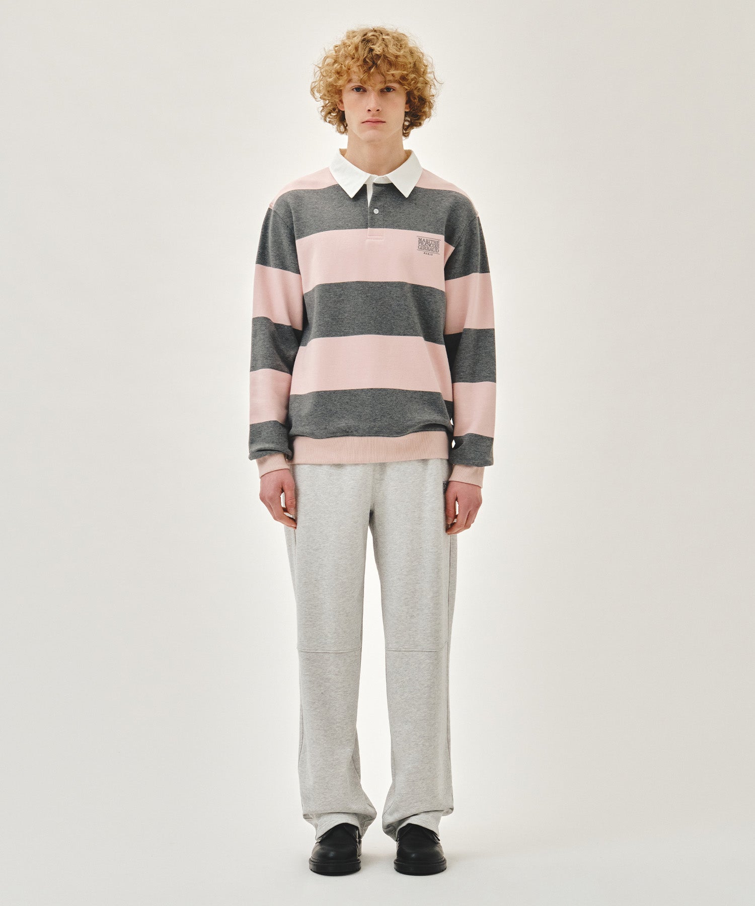 Marithe & Francois Girbaud - Small Classic Logo Rugby Stripe Sweatshirt (Light Pink) product image 5 | TRAB K-Fashion Australia
