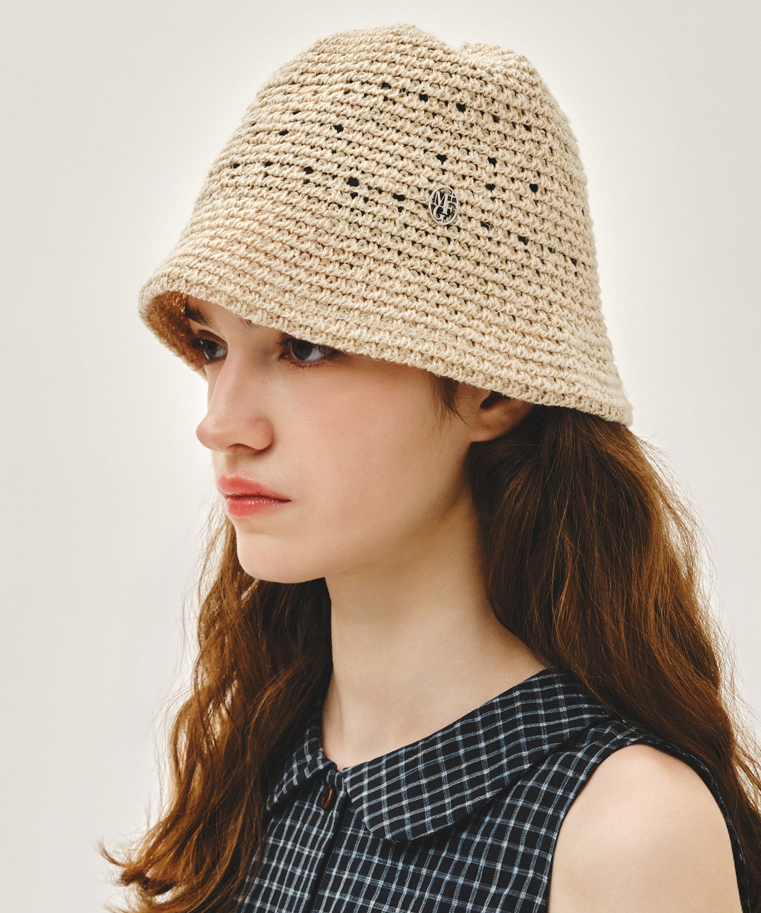 Marithe & Francois Girbaud - Circle Logo Crochet Bucket Hat (Light Beige) product image 5 | TRAB K-Fashion Australia