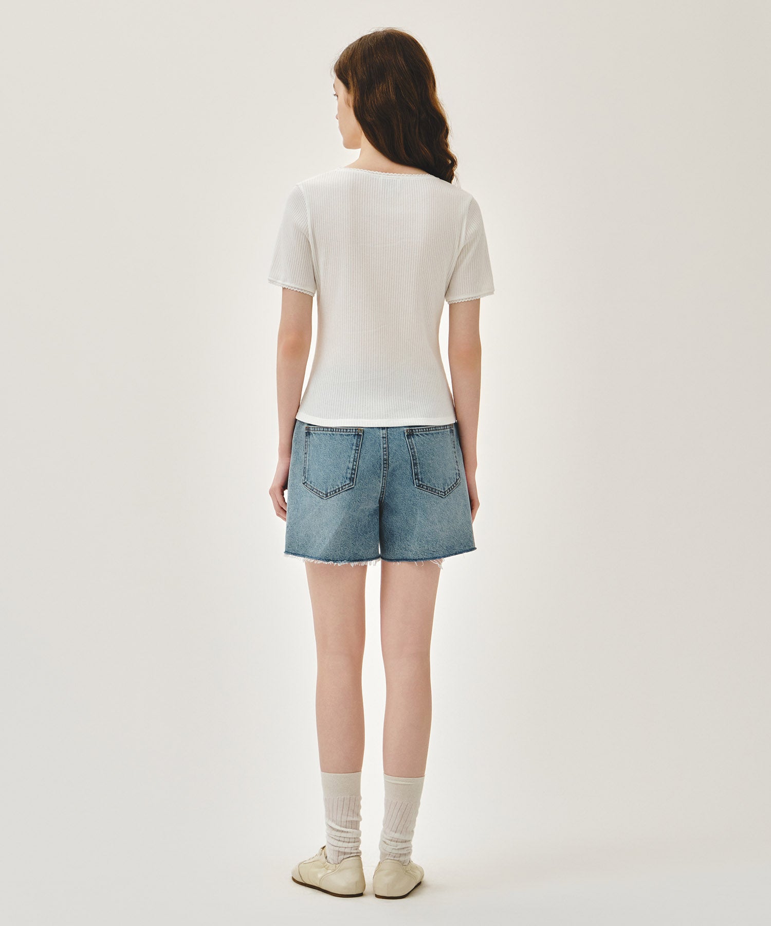 Marithe & Francois Girbaud - Raw Edge Washed Denim Shorts (Light Blue) product image 6 | TRAB K-Fashion Australia