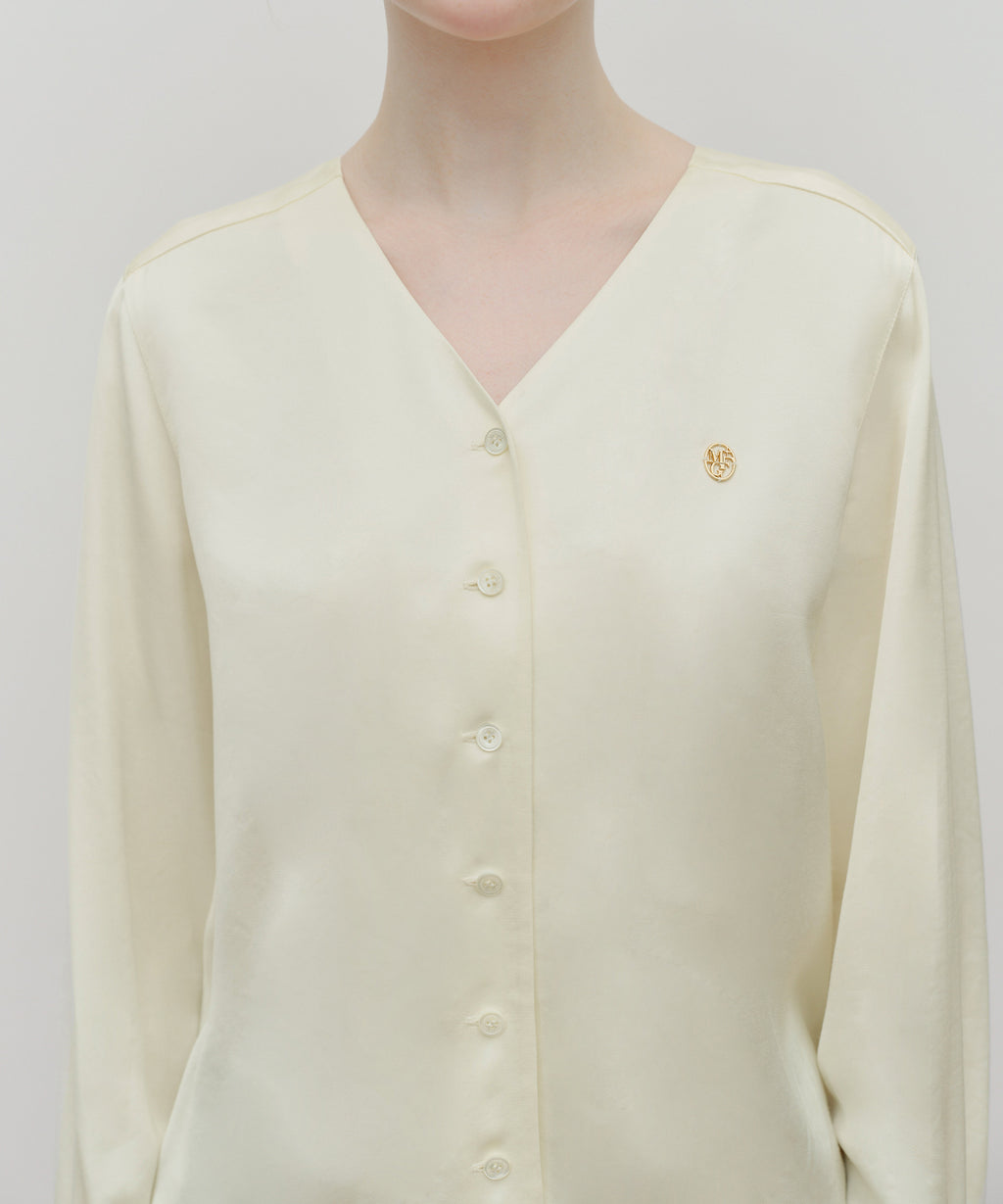 Marithe & Francois Girbaud - V-neck Tie Blouse (Ivory) product image 5 | TRAB K-Fashion Australia