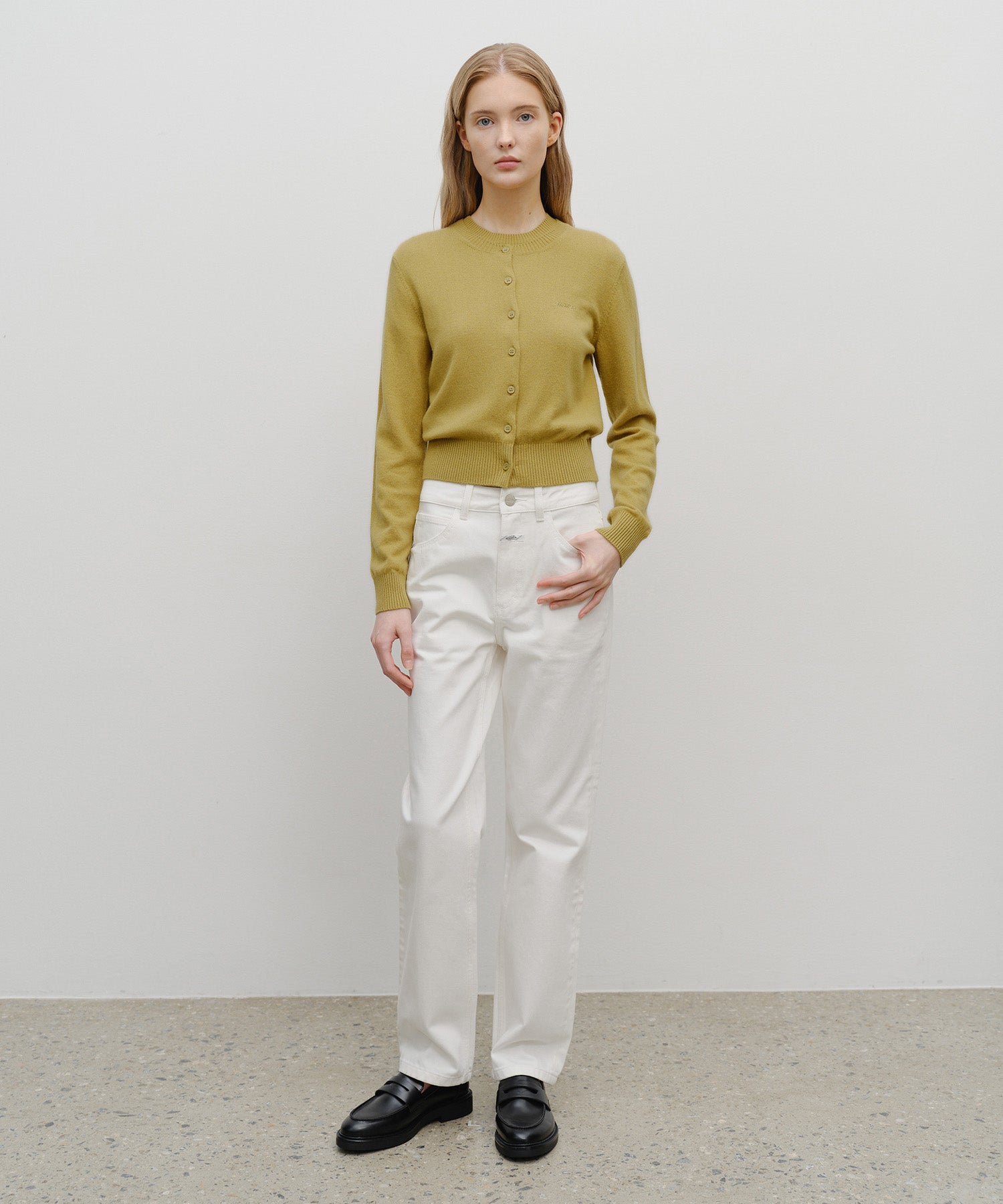 Marithe & Francois Girbaud - Half Knit Round Neck Cardigan Set Up (Olive) product image 5 | TRAB K-Fashion Australia