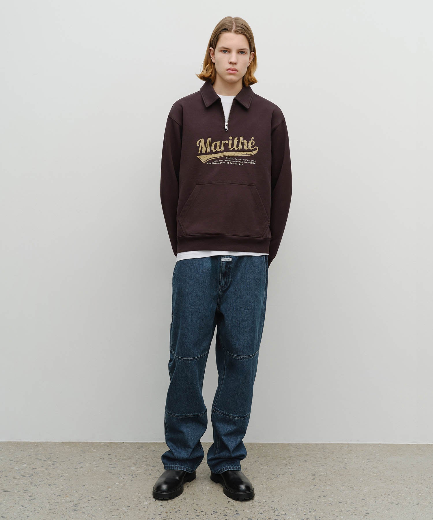 Marithe & Francois Girbaud - Baseball Logo Collar Half Zipup Sweatshirt (Brown) product image 5 | TRAB K-Fashion Australia