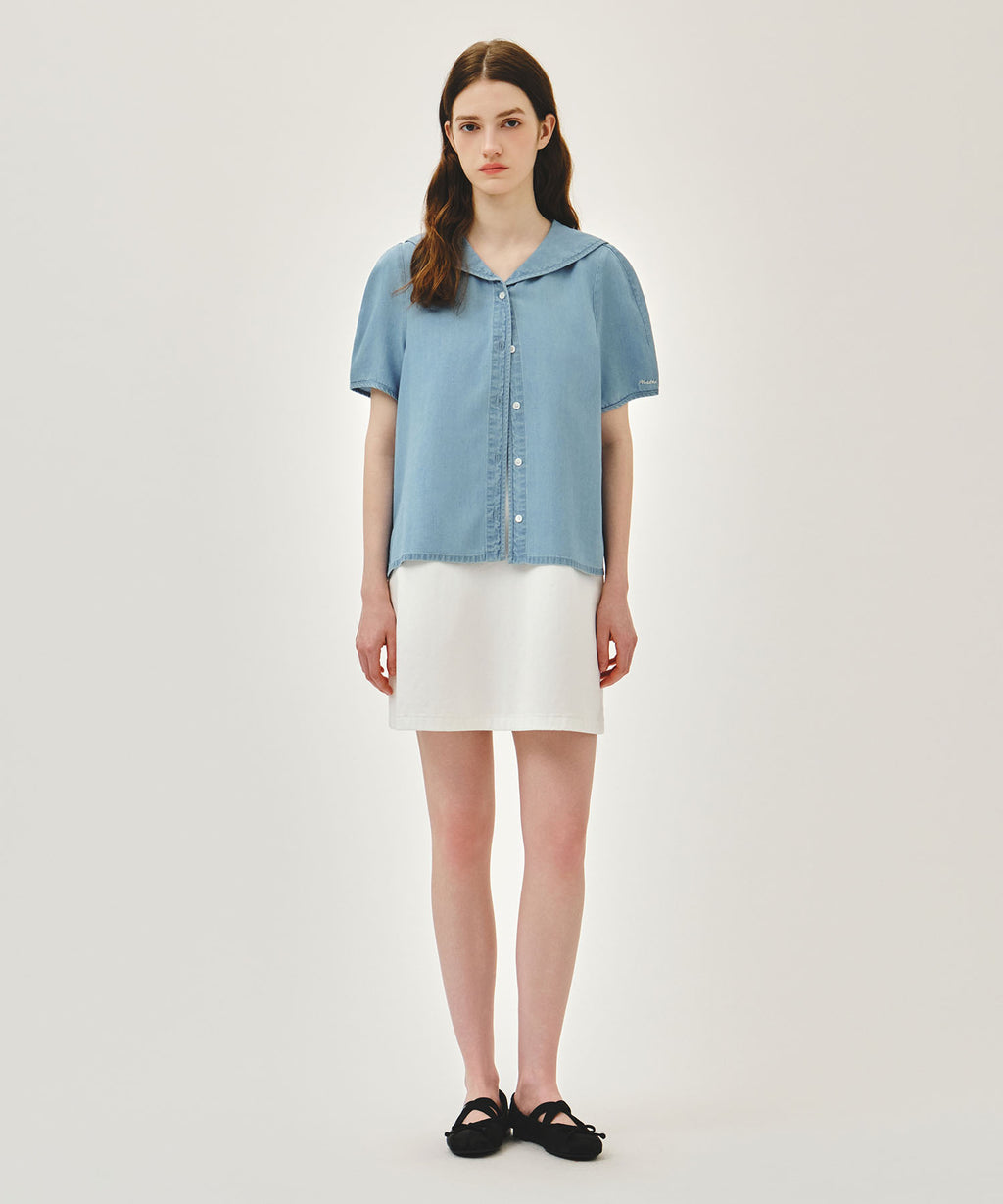 Marithe & Francois Girbaud - Sailor Collar Short Sleeve Chambray Shirt (Light Blue) product image 5 | TRAB K-Fashion Australia