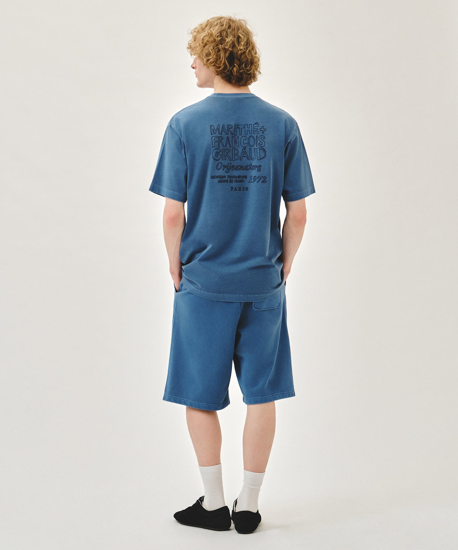 Marithe & Francois Girbaud - Outline Classic Logo Dyeing Bermuda Sweat Shorts (Blue) product image 5 | TRAB K-Fashion Australia