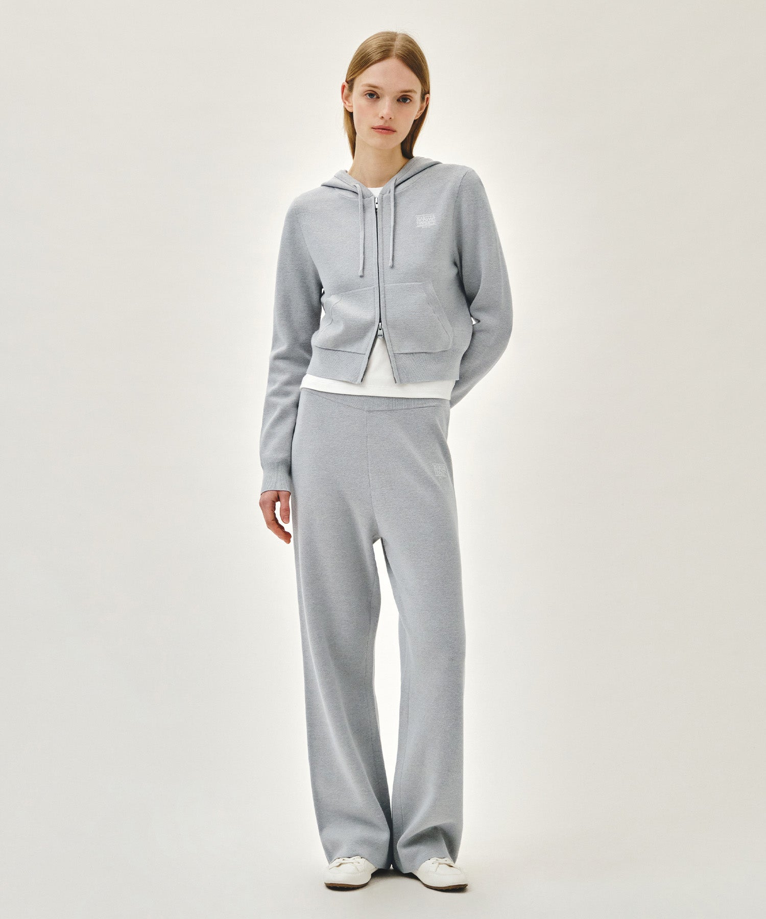 Marithe & Francois Girbaud - Small Classic Logo Crop Knit Hoodie Zipup (Heather Gray) product image 5 | TRAB K-Fashion Australia