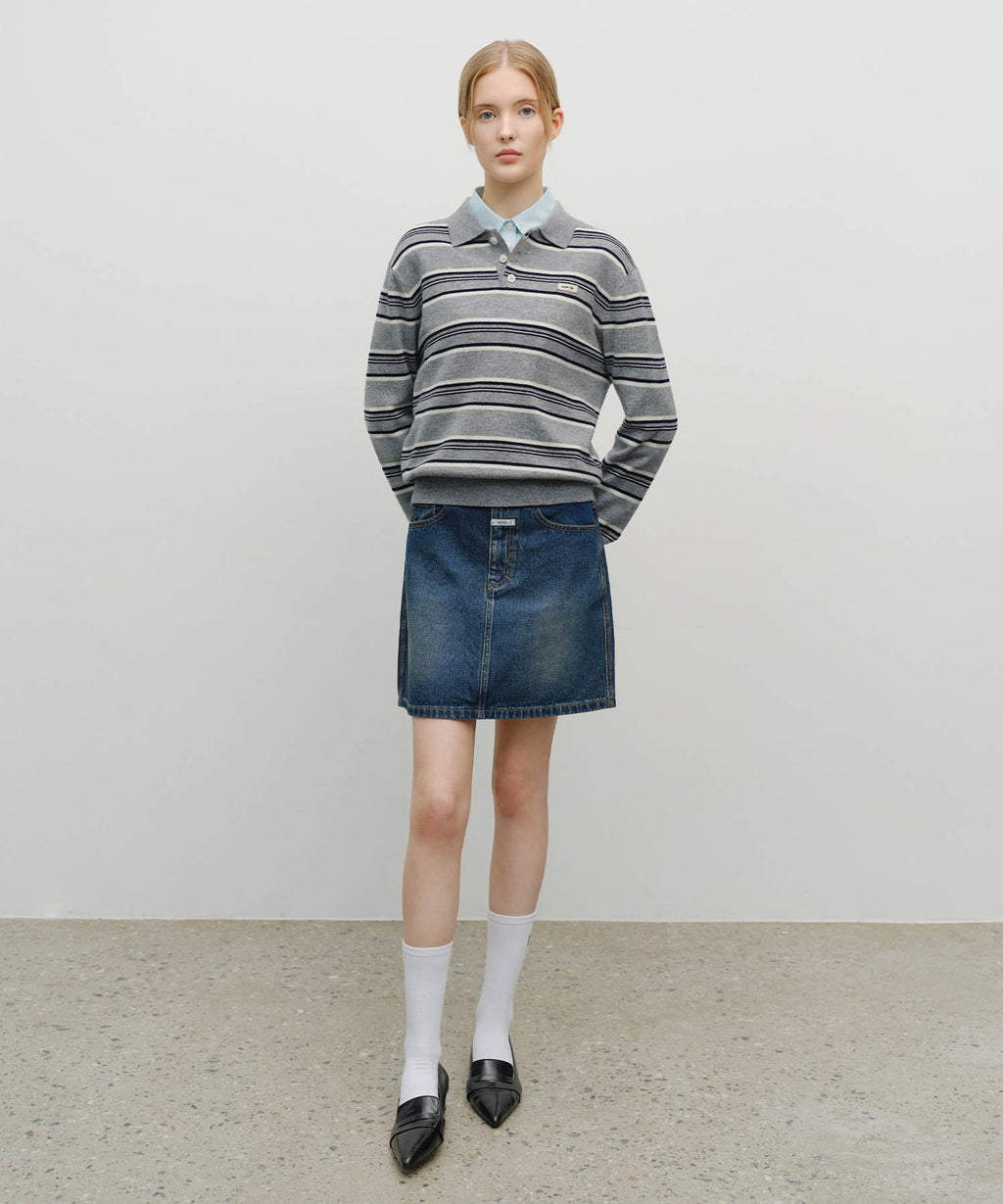 Marithe & Francois Girbaud - Regular Logo Stripe Polo Knit (Melange Gray) product image 5 | TRAB K-Fashion Australia