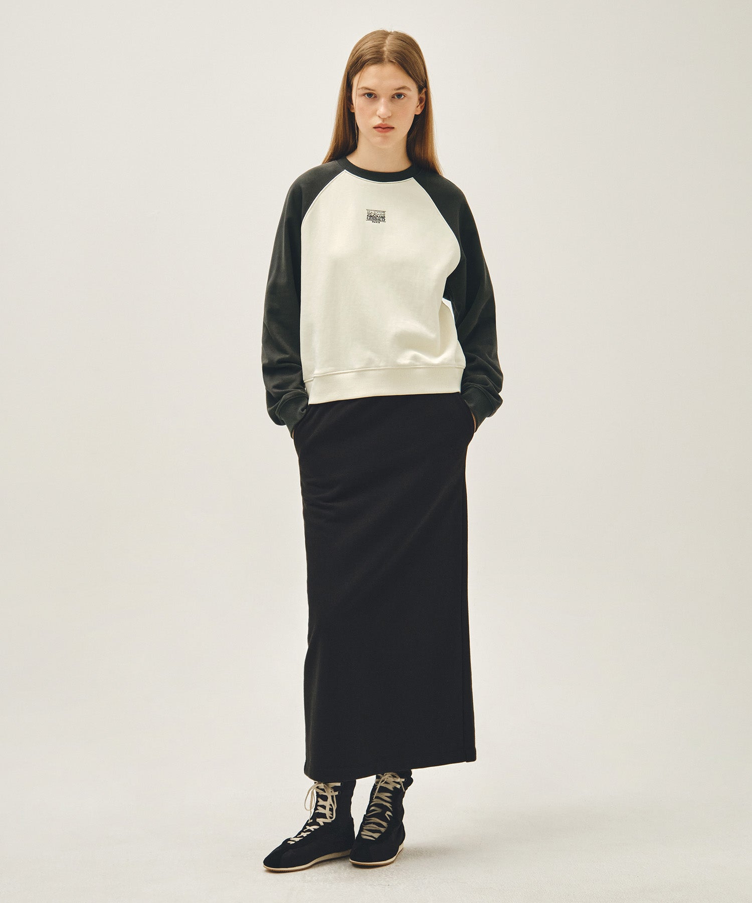 Marithe & Francois Girbaud - Block Classic Logo Raglan Crop Sweatshirt (Charcoal) product image 5 | TRAB K-Fashion Australia