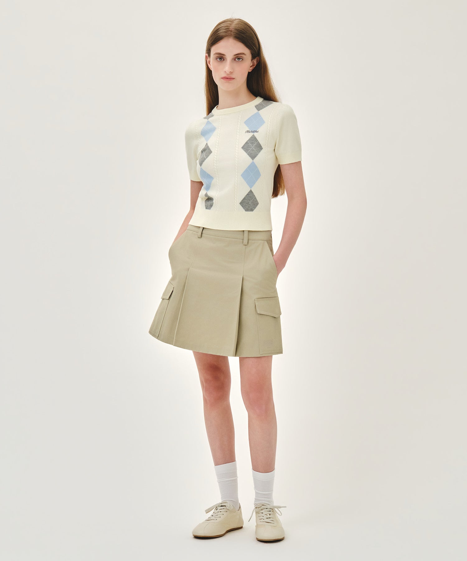 Marithe & Francois Girbaud - Argyle Cable Half Knit Pullover (Ivory) product image 5 | TRAB K-Fashion Australia