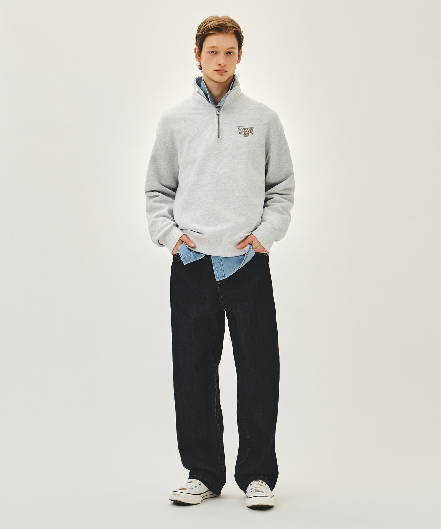 Marithe & Francois Girbaud - Small Classic Logo Half Zipup Sweatshirt (Light Heather Gray) product image 5 | TRAB K-Fashion Australia