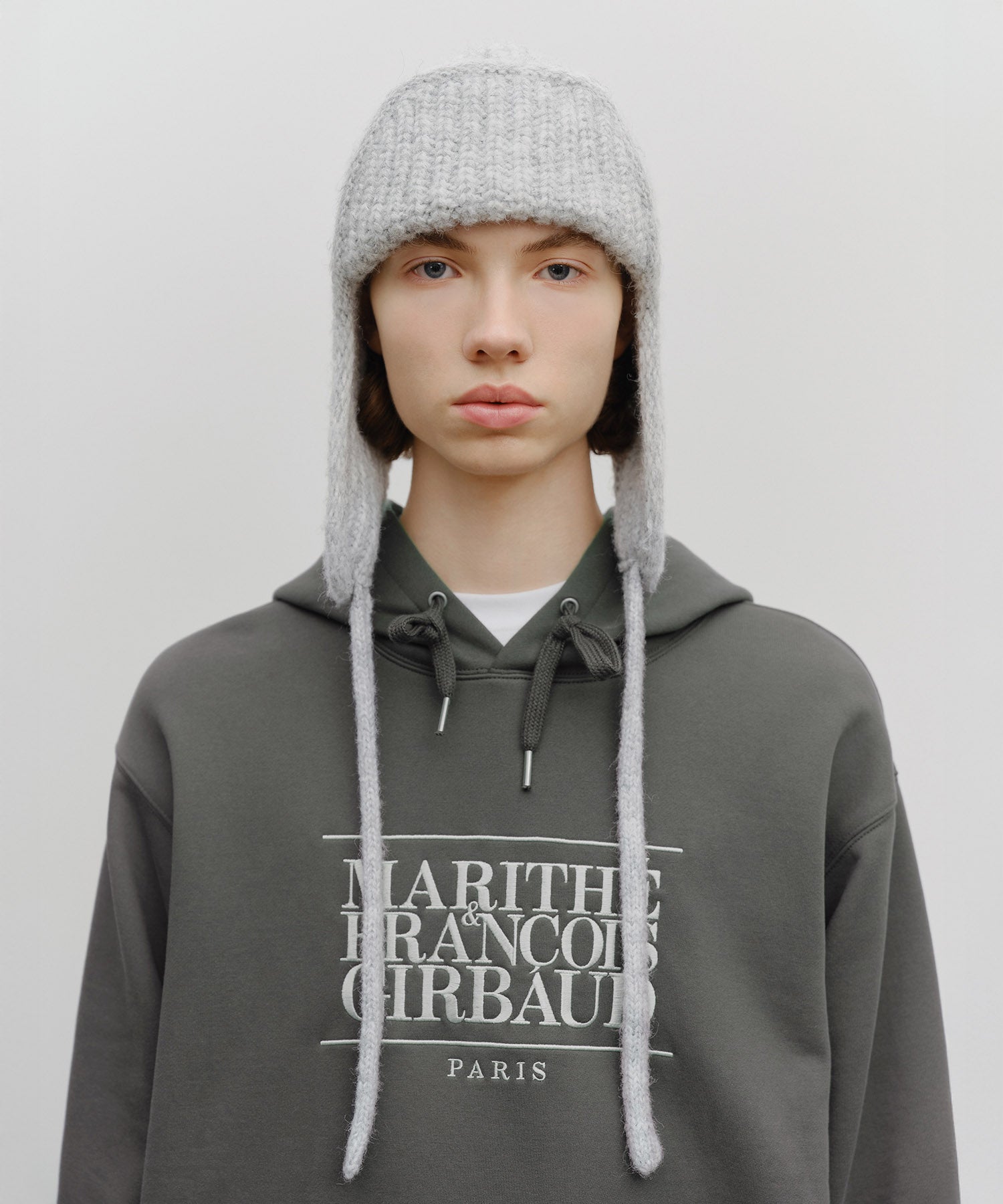 Marithe & Francois Girbaud - Classic Logo Earflap Beanie (Gray) product image 5 | TRAB K-Fashion Australia
