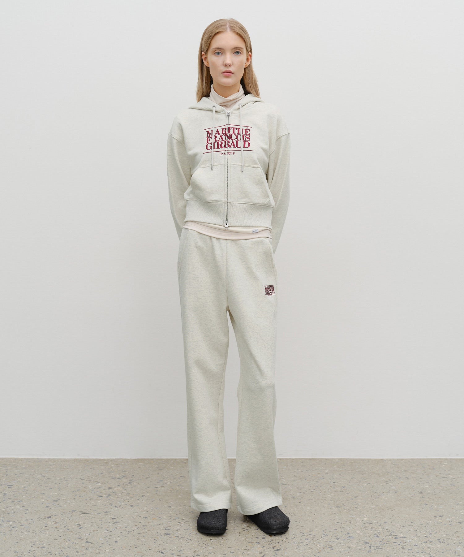 Marithe & Francois Girbaud - Embroidery Classic Logo Crop Hoodie Zipup (Oatmeal) product image 5 | TRAB K-Fashion Australia