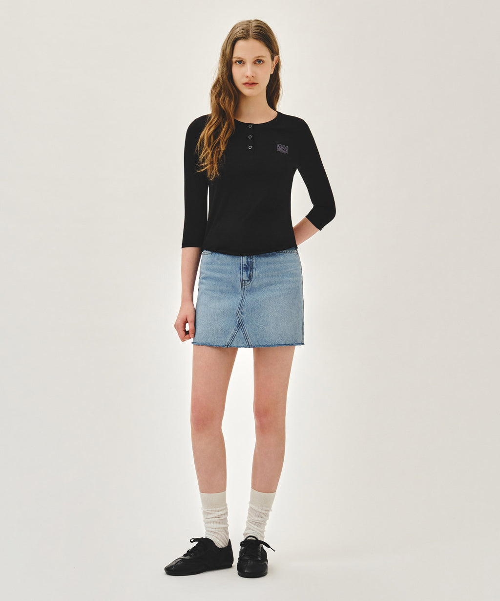 Marithe & Francois Girbaud - Small Classic Logo Henley Neck 3/4 Sleeve Tee (Black) product image 5 | TRAB K-Fashion Australia