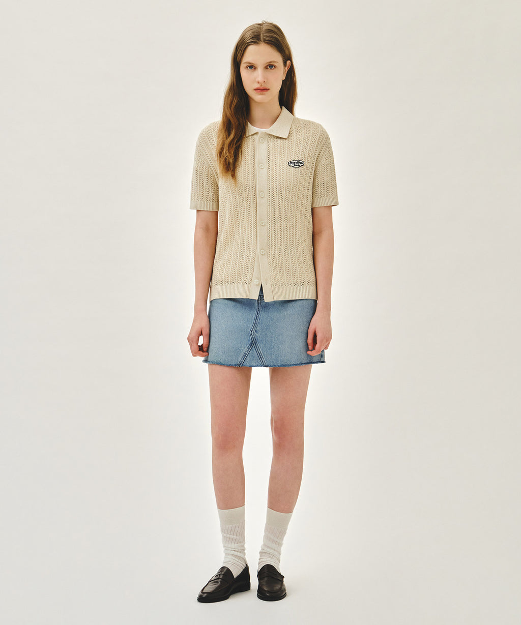 Marithe & Francois Girbaud - Wappen Crochet Half Knit Cardigan (Beige) product image 5 | TRAB K-Fashion Australia