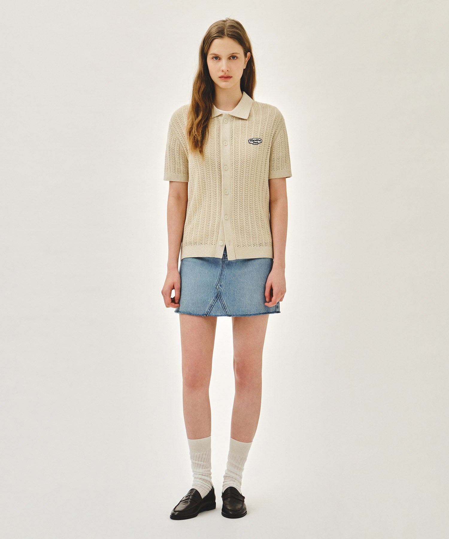 Marithe & Francois Girbaud - Wappen Crochet Half Knit Cardigan (Beige) product image 5 | TRAB K-Fashion Australia