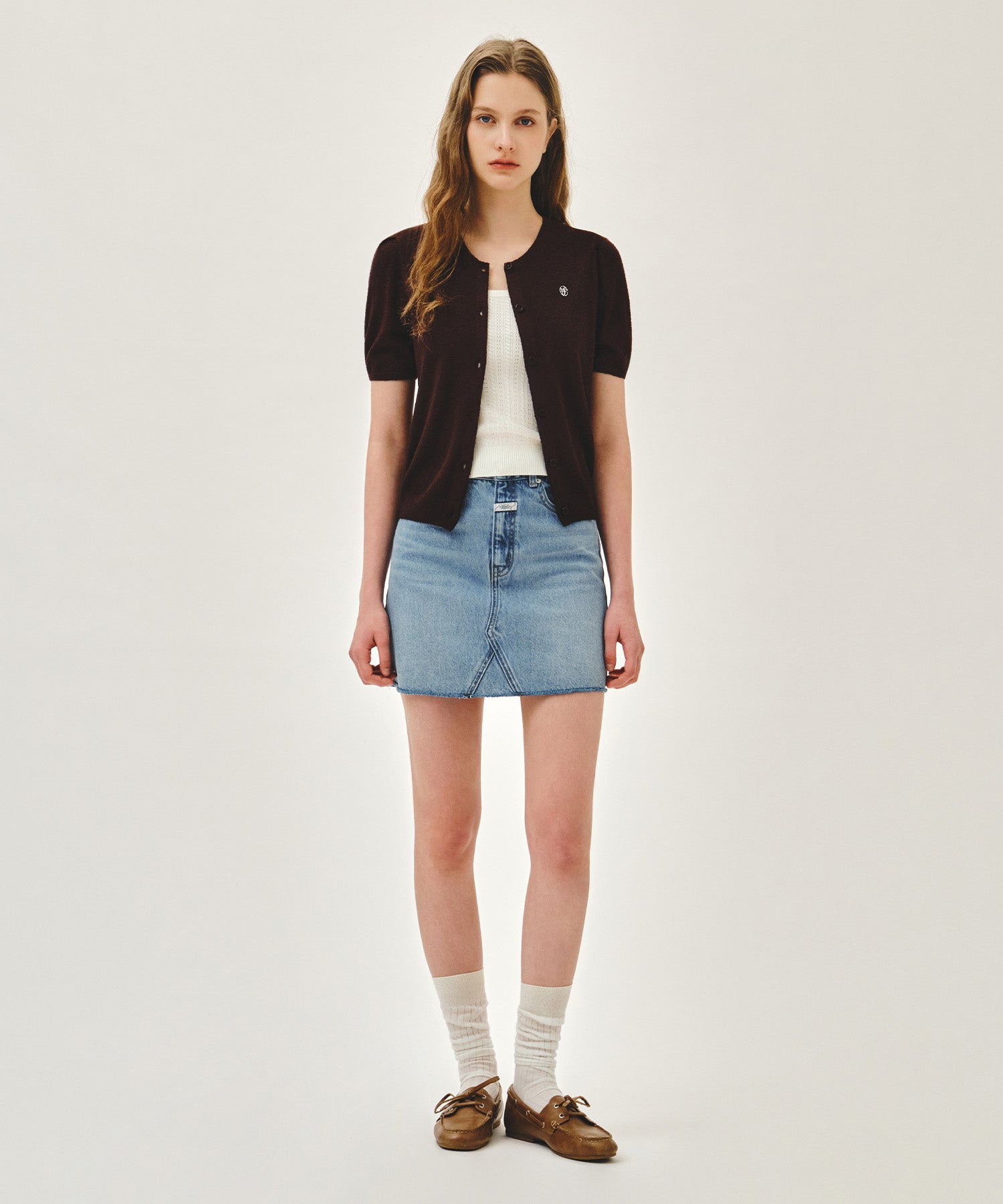 Marithe & Francois Girbaud - Puff Sleeve Half Knit Cardigan (Dark Brown) product image 5 | TRAB K-Fashion Australia