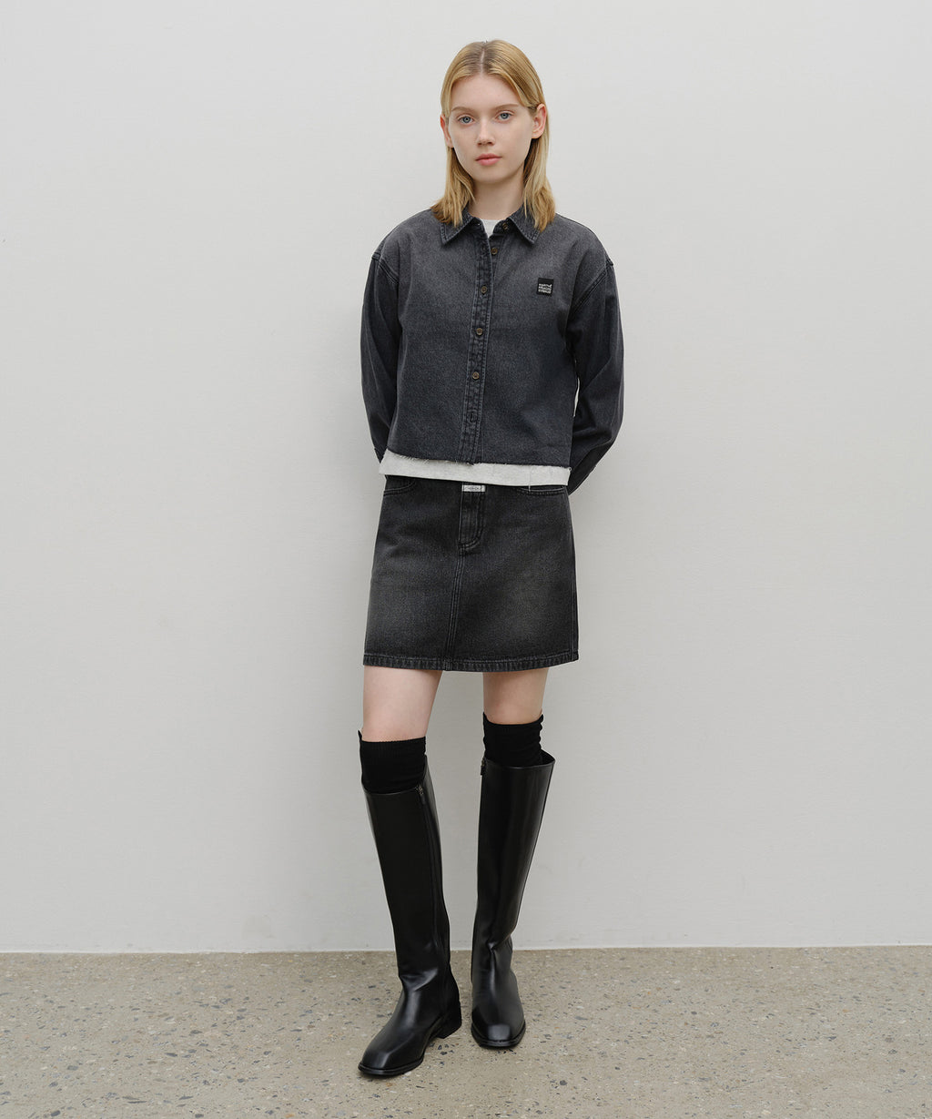 Marithe & Francois Girbaud - Heritage Lettering Logo Denim Crop Shirt (Black) product image 5 | TRAB K-Fashion Australia