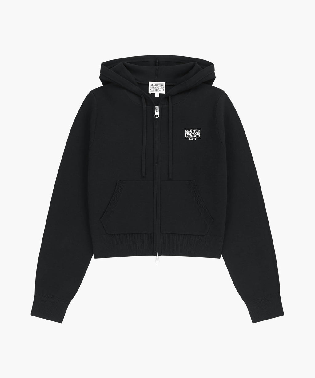 Marithe & Francois Girbaud - Small Classic Logo Crop Knit Hoodie Zipup (Black) product image 5 | TRAB K-Fashion Australia