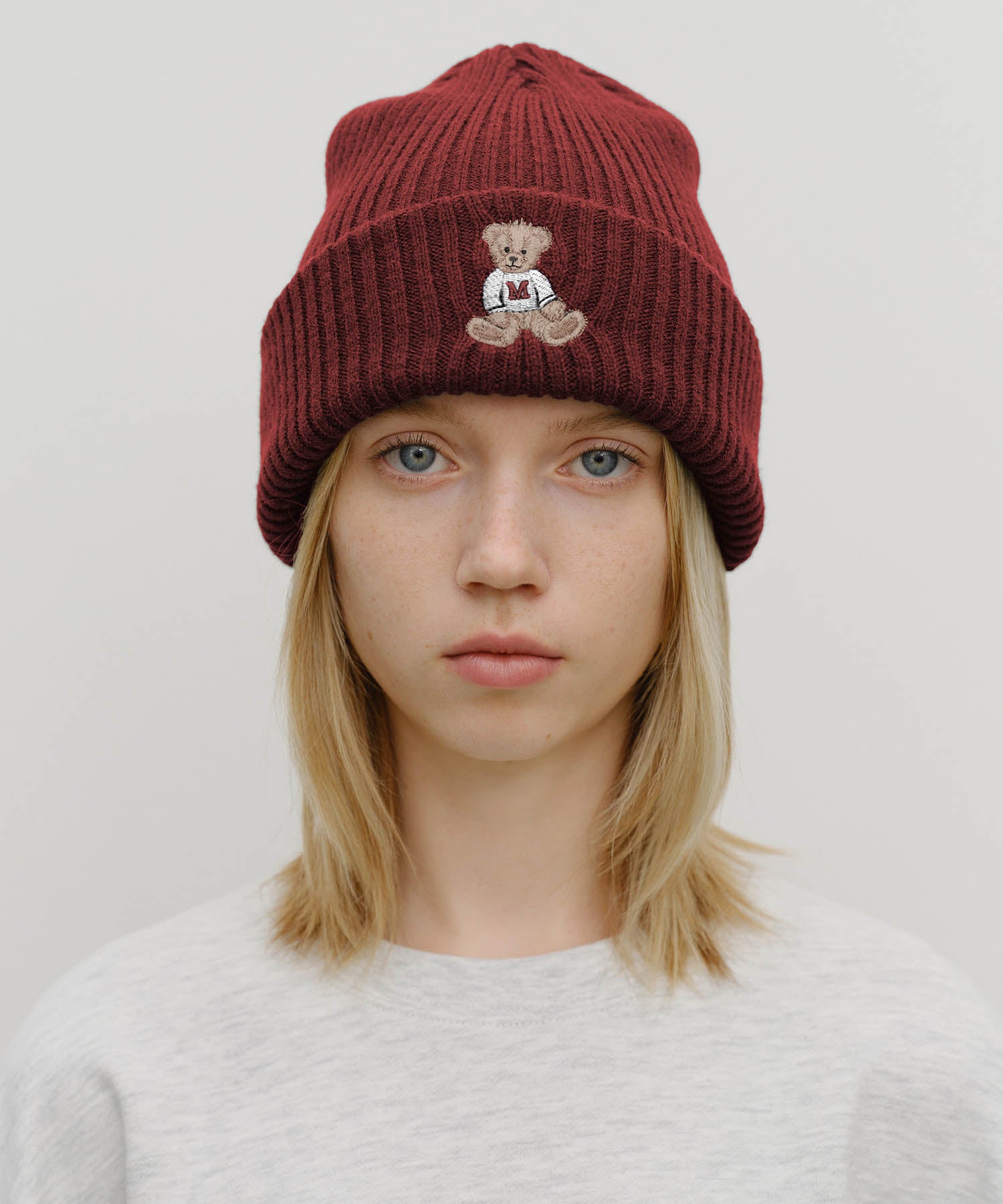 Marithe & Francois Girbaud - Doodle Bear Beanie (Burgundy) product image 5 | TRAB K-Fashion Australia