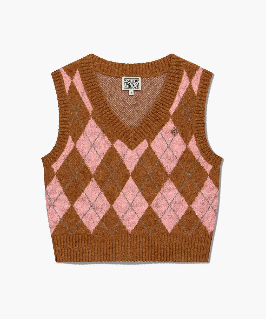 Marithe & Francois Girbaud - Argyle V-neck Knit Vest (Beige) product image 5 | TRAB K-Fashion Australia