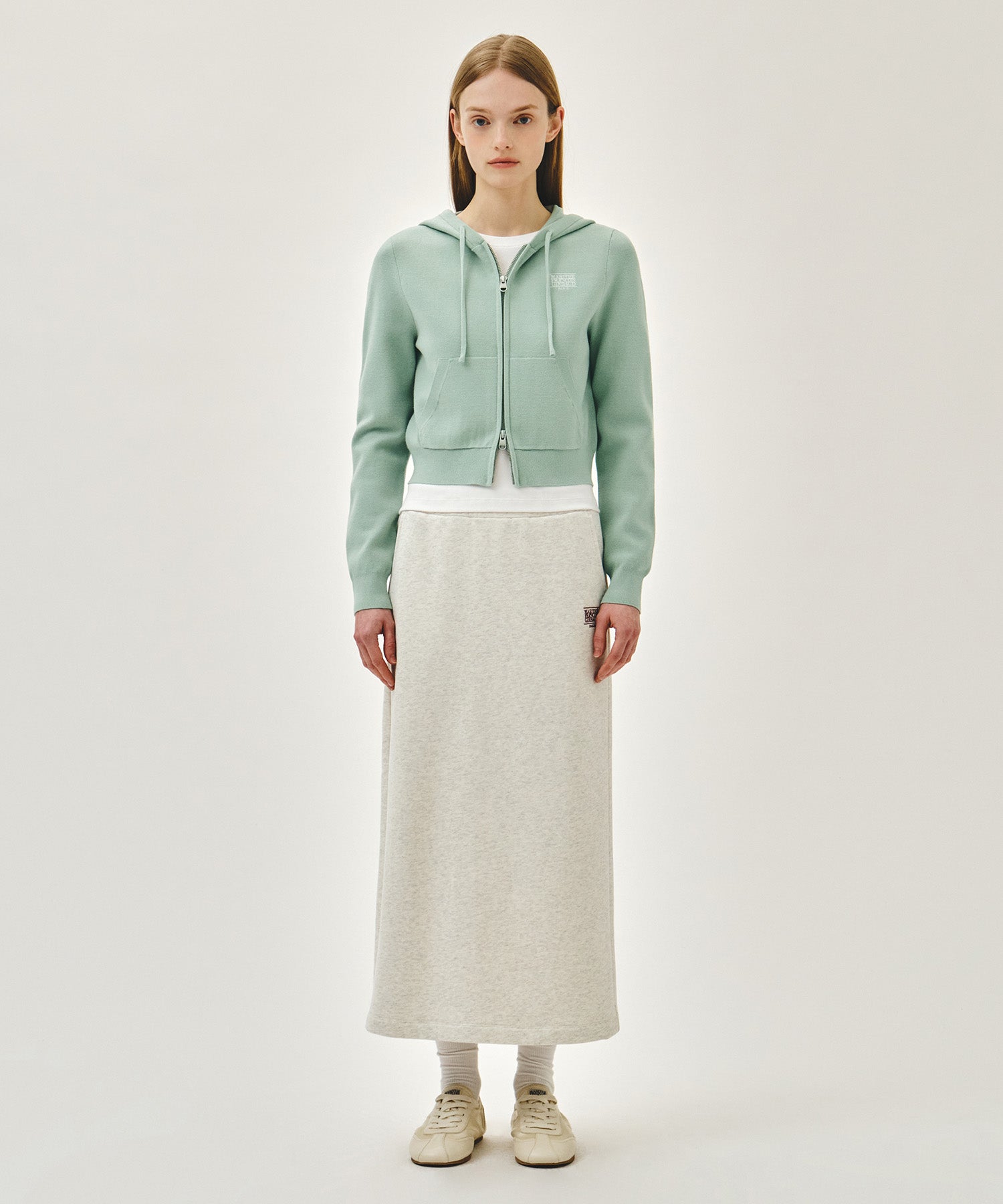 Marithe & Francois Girbaud - Small Classic Logo Crop Knit Hoodie Zipup (Mint) product image 5 | TRAB K-Fashion Australia