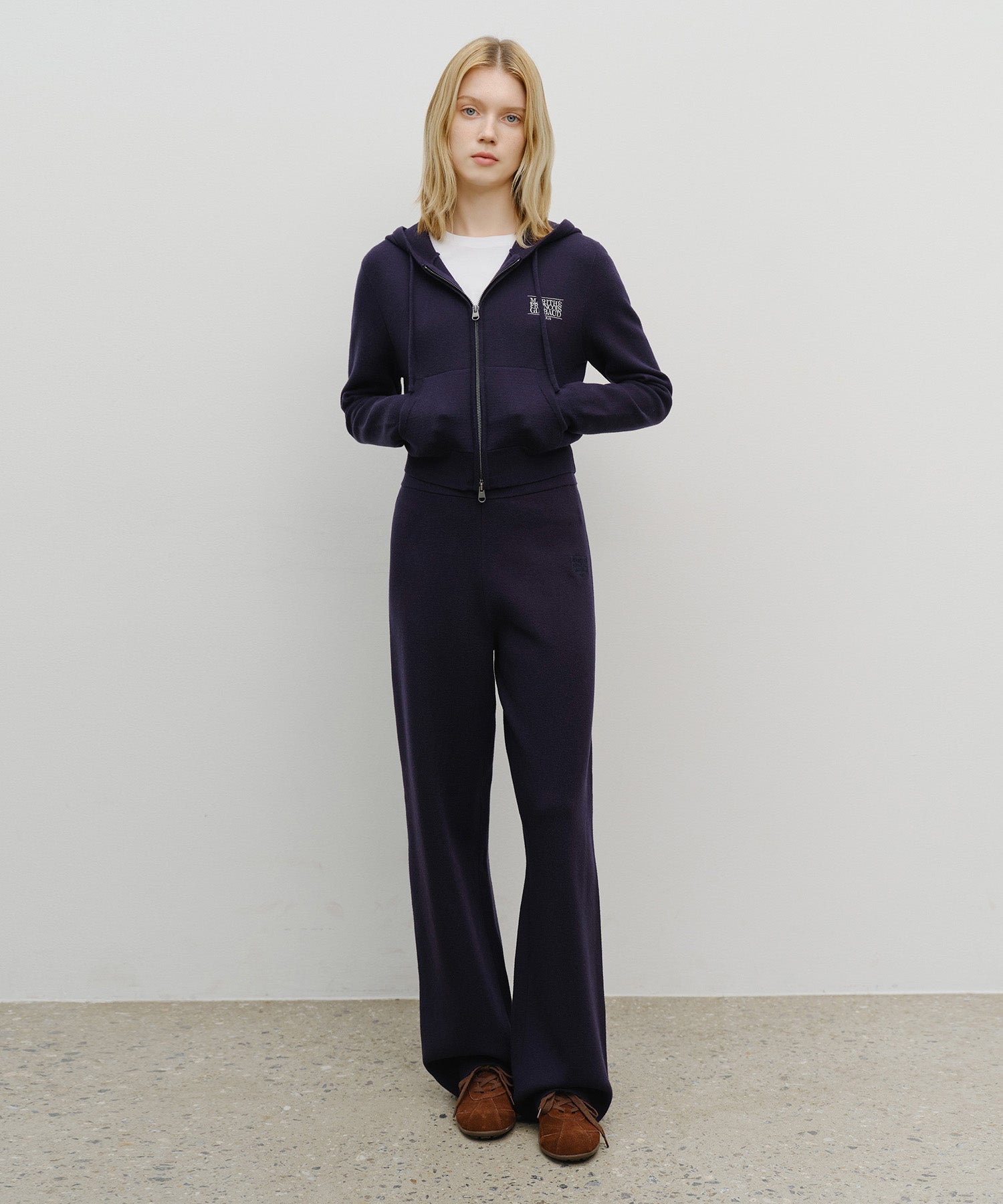 Marithe & Francois Girbaud - Classic Logo Crop Knit Hoodie Zipup (Navy) product image 5 | TRAB K-Fashion Australia