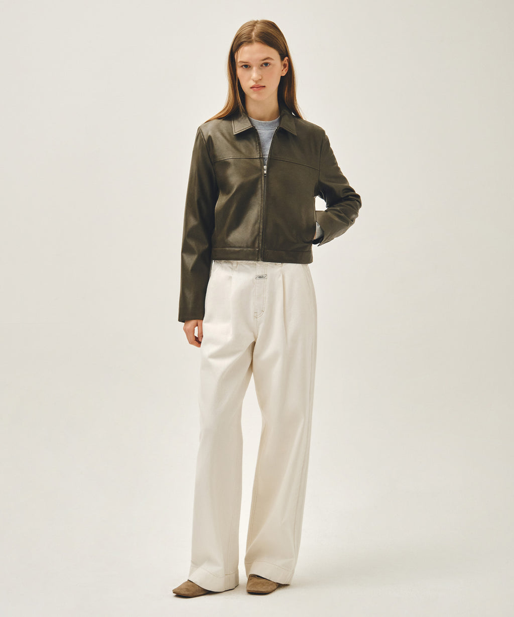 Marithe & Francois Girbaud - Crop Faux Leather Jacket (Khaki) product image 8 | TRAB K-Fashion Australia